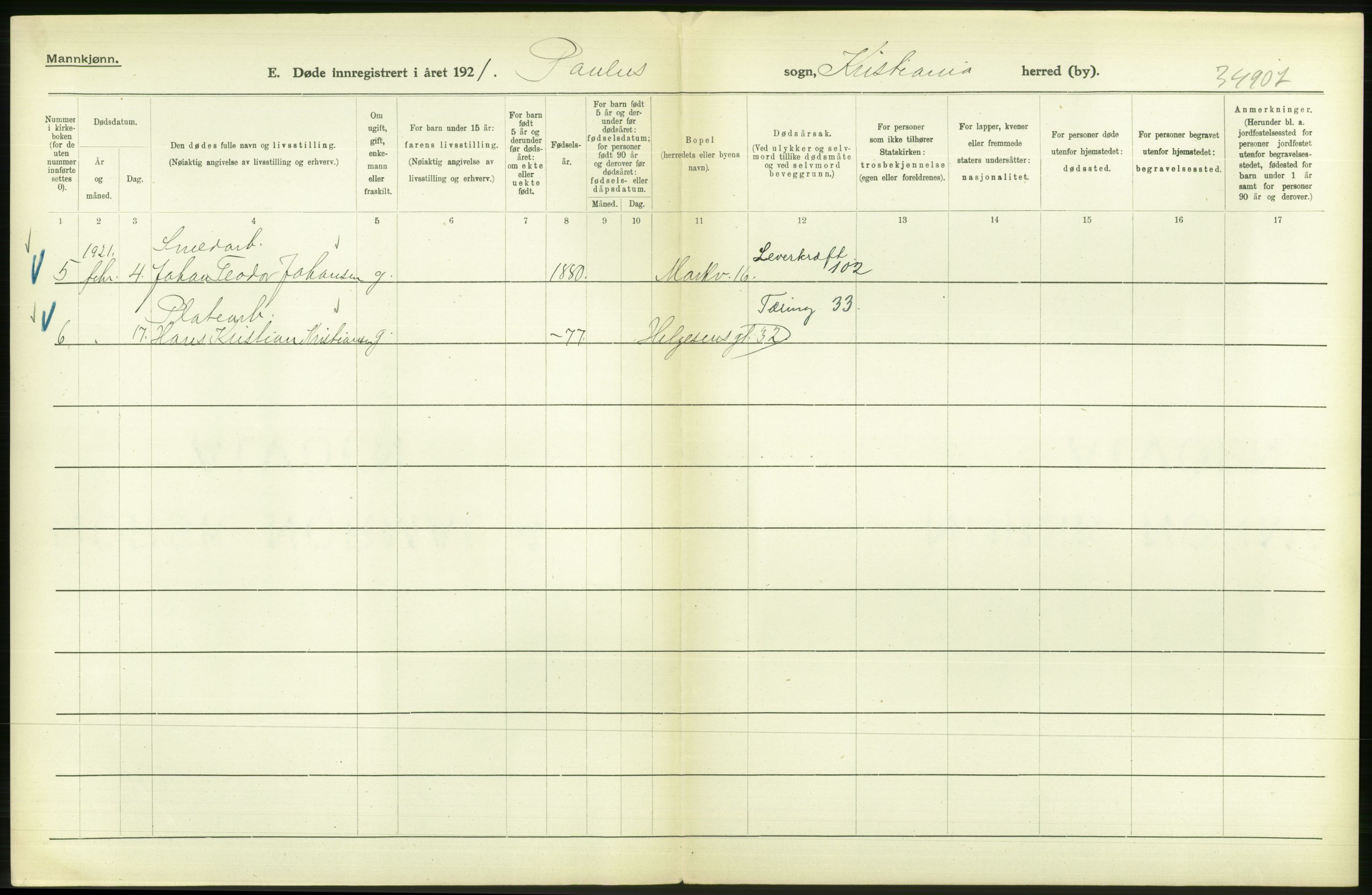 Statistisk sentralbyrå, Sosiodemografiske emner, Befolkning, AV/RA-S-2228/D/Df/Dfc/Dfca/L0012: Kristiania: Døde, 1921, s. 142