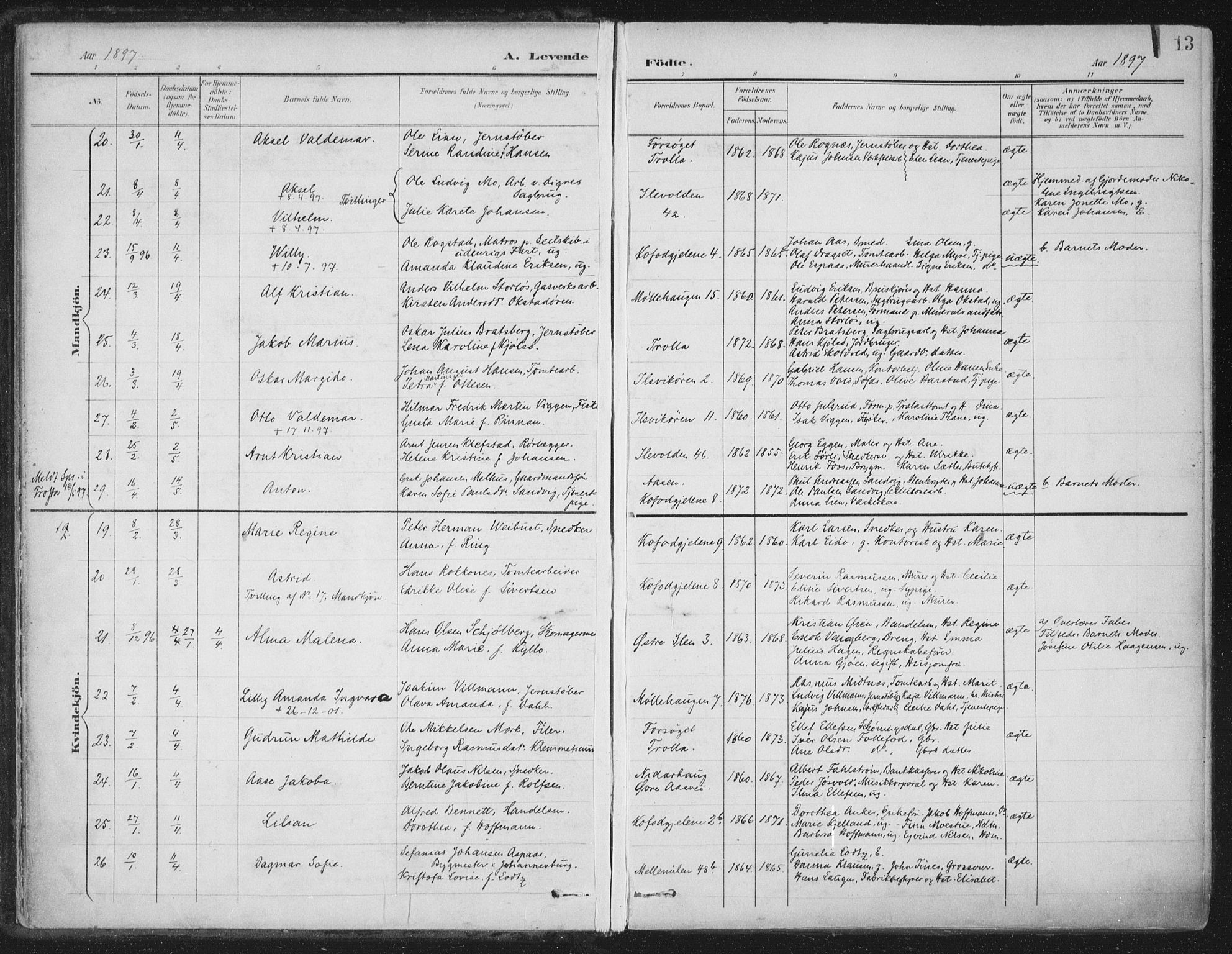 Ministerialprotokoller, klokkerbøker og fødselsregistre - Sør-Trøndelag, AV/SAT-A-1456/603/L0167: Ministerialbok nr. 603A06, 1896-1932, s. 13