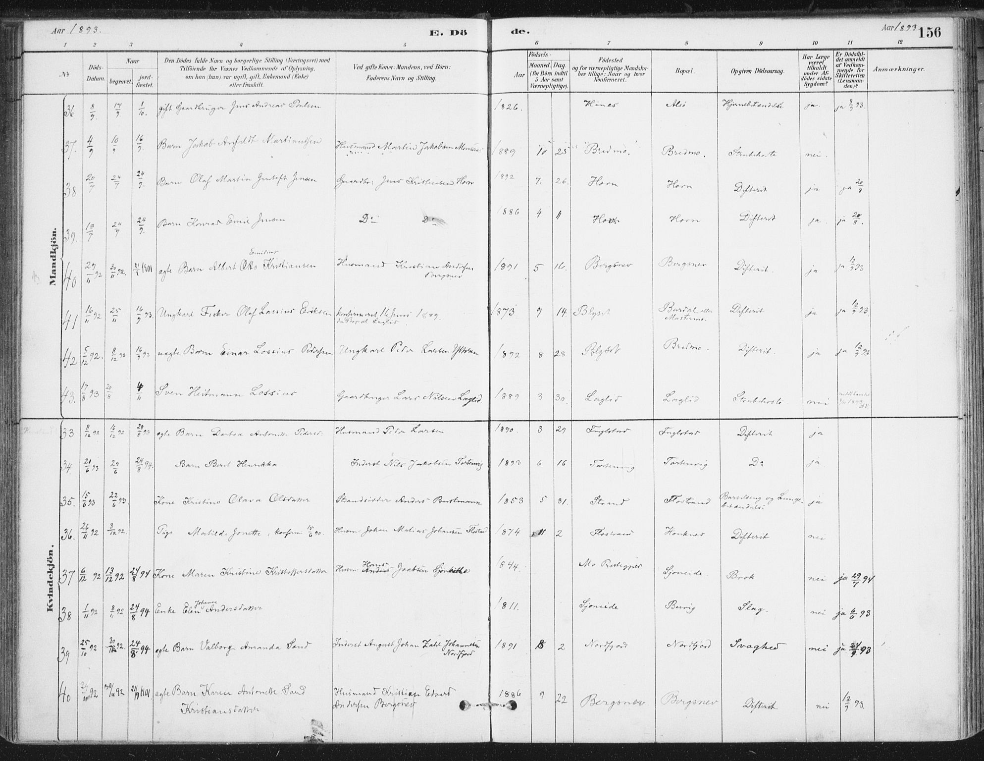 Ministerialprotokoller, klokkerbøker og fødselsregistre - Nordland, AV/SAT-A-1459/838/L0553: Ministerialbok nr. 838A11, 1880-1910, s. 156