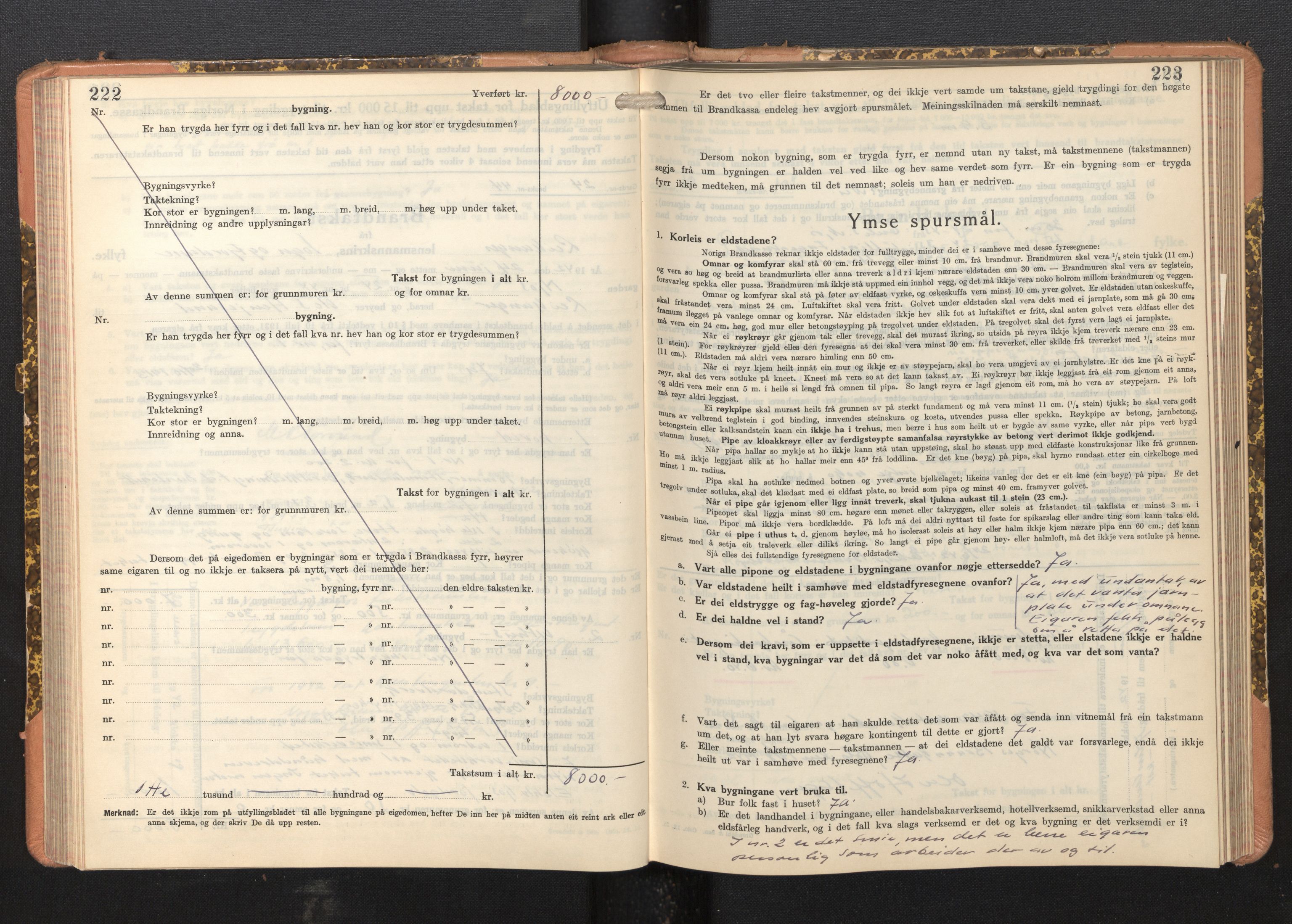 Lensmannen i Leikanger, AV/SAB-A-29201/0012/L0008: Branntakstprotokoll, skjematakst, 1937-1946, s. 222-223