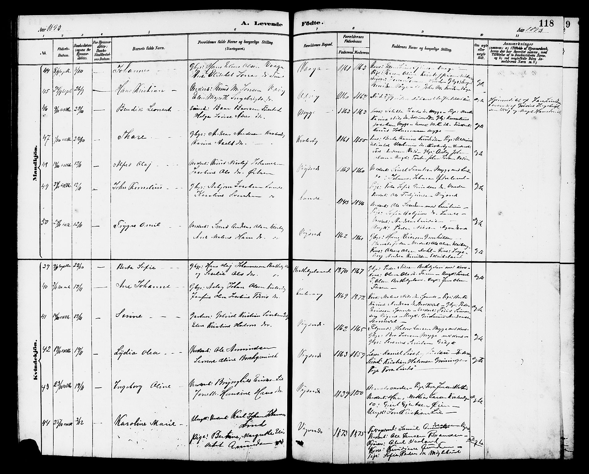 Avaldsnes sokneprestkontor, AV/SAST-A -101851/H/Ha/Hab/L0007: Klokkerbok nr. B 7, 1885-1909, s. 118