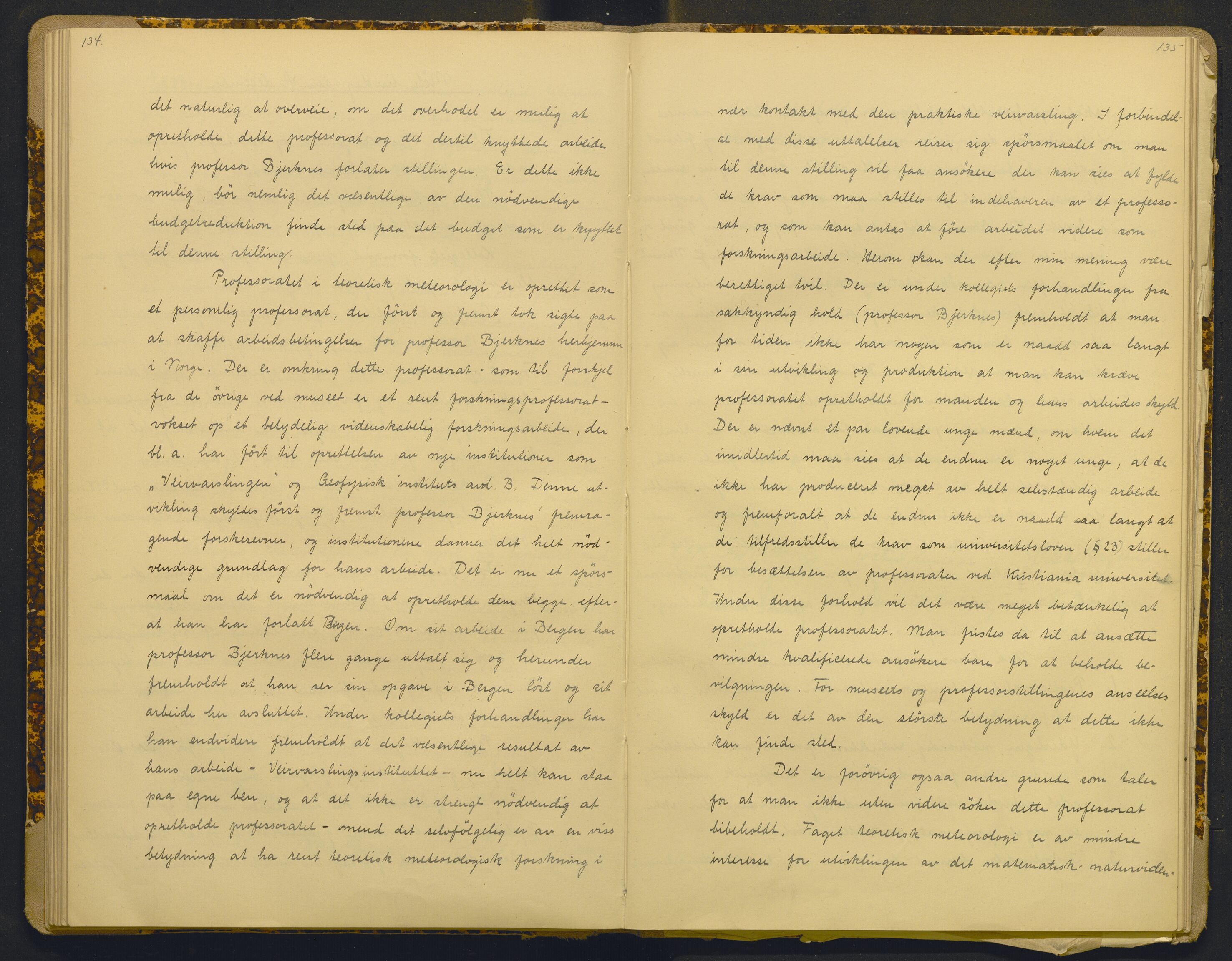 Bergens Museum, AV/SAB-A-17301/18/A/L0001: Bestyrerkollegiets forhandlingsprotokoll med register , 1907-1927, s. 134-135