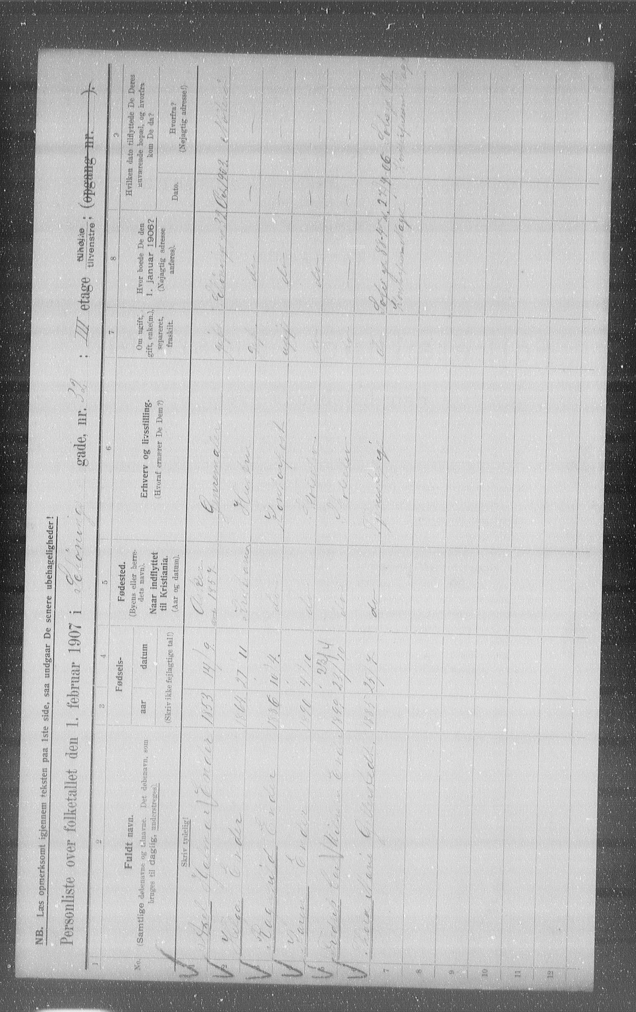 OBA, Kommunal folketelling 1.2.1907 for Kristiania kjøpstad, 1907, s. 47855