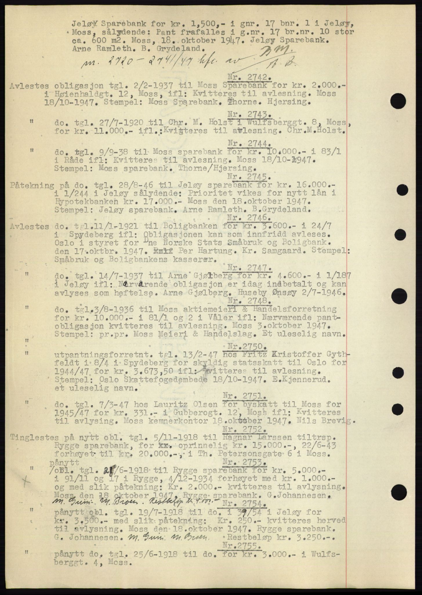 Moss sorenskriveri, SAO/A-10168: Pantebok nr. C10, 1938-1950, Dagboknr: 2742/1947