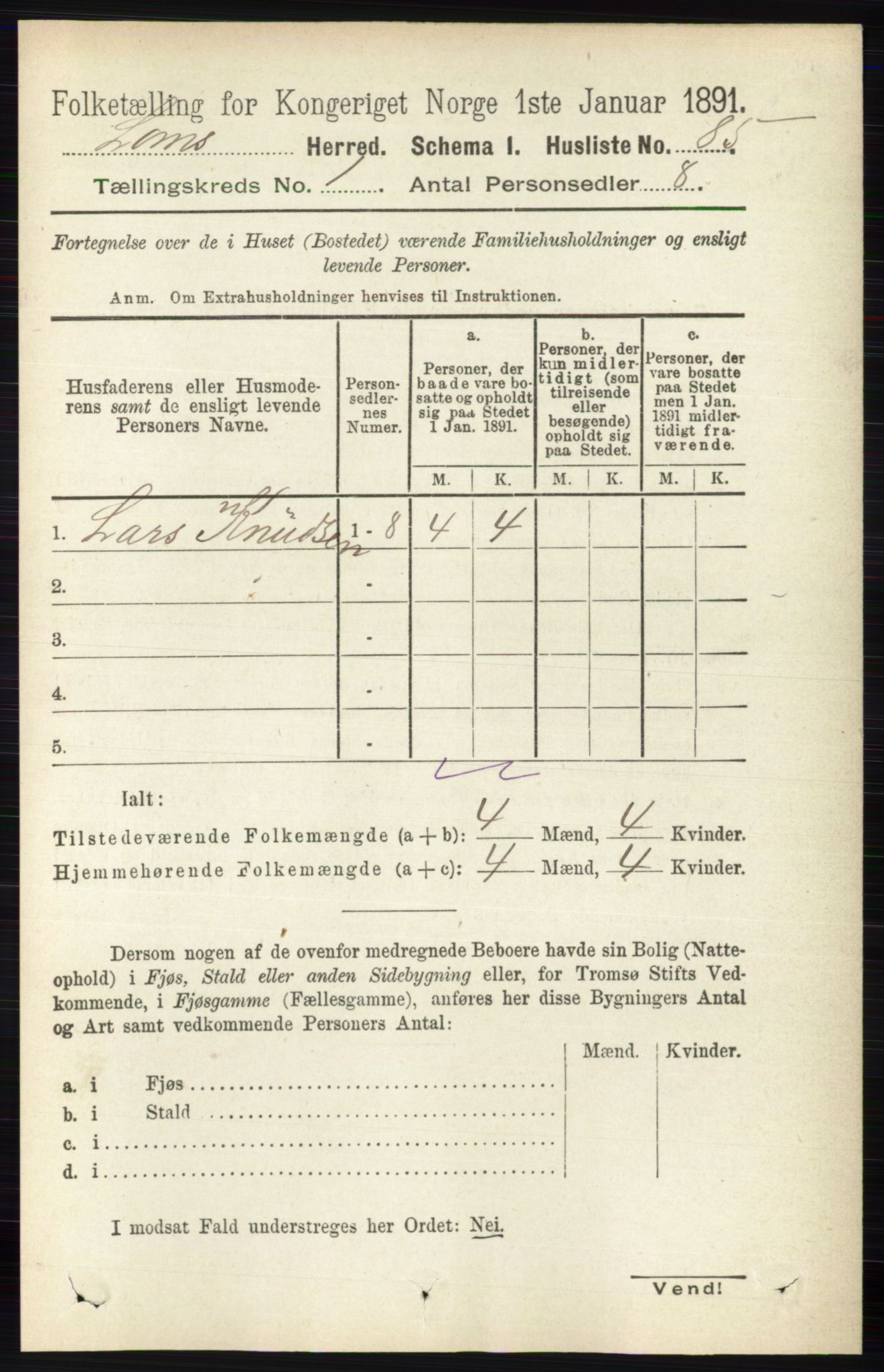 RA, Folketelling 1891 for 0514 Lom herred, 1891, s. 106