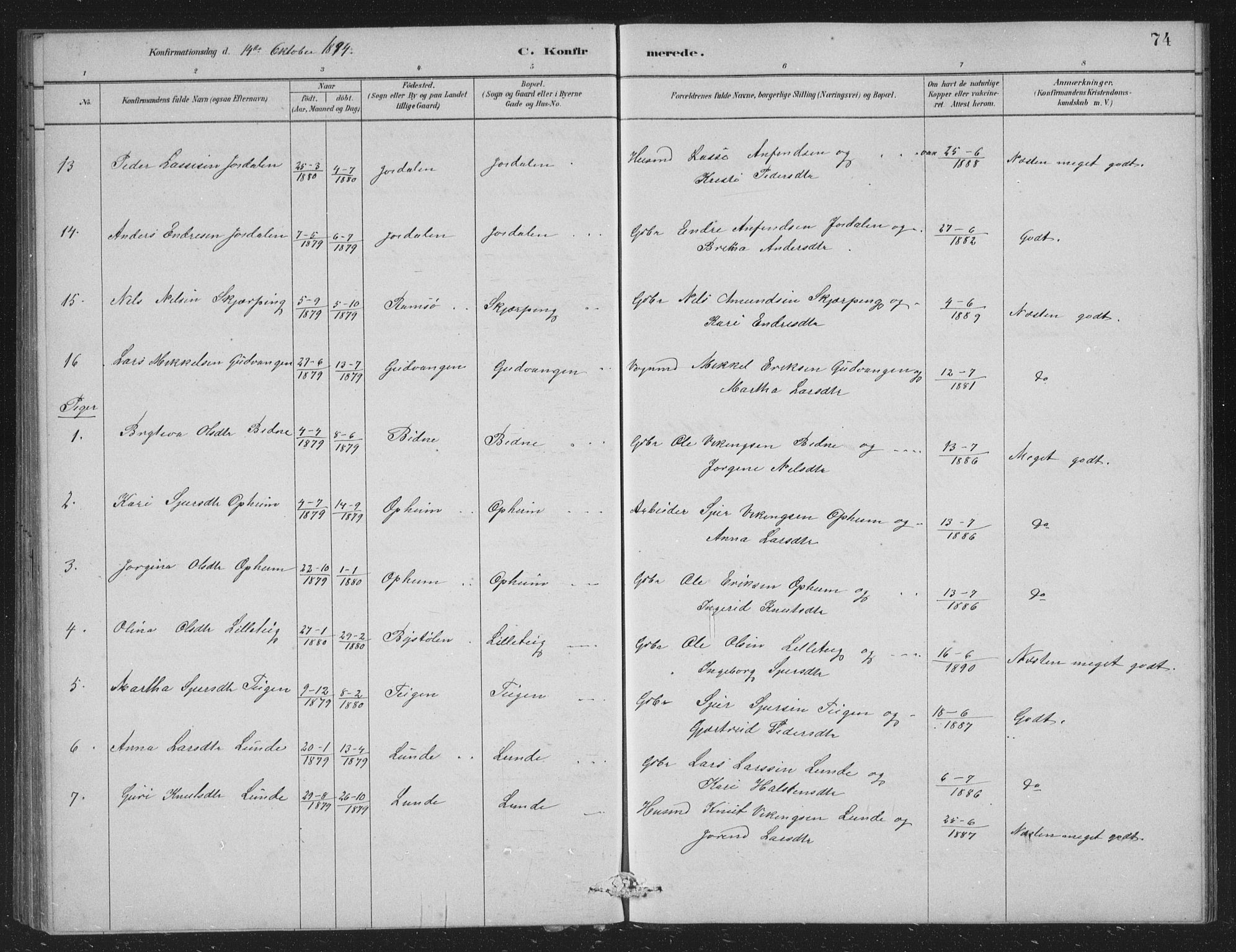 Vossestrand Sokneprestembete, AV/SAB-A-79101/H/Hab: Klokkerbok nr. A 2, 1880-1902, s. 74