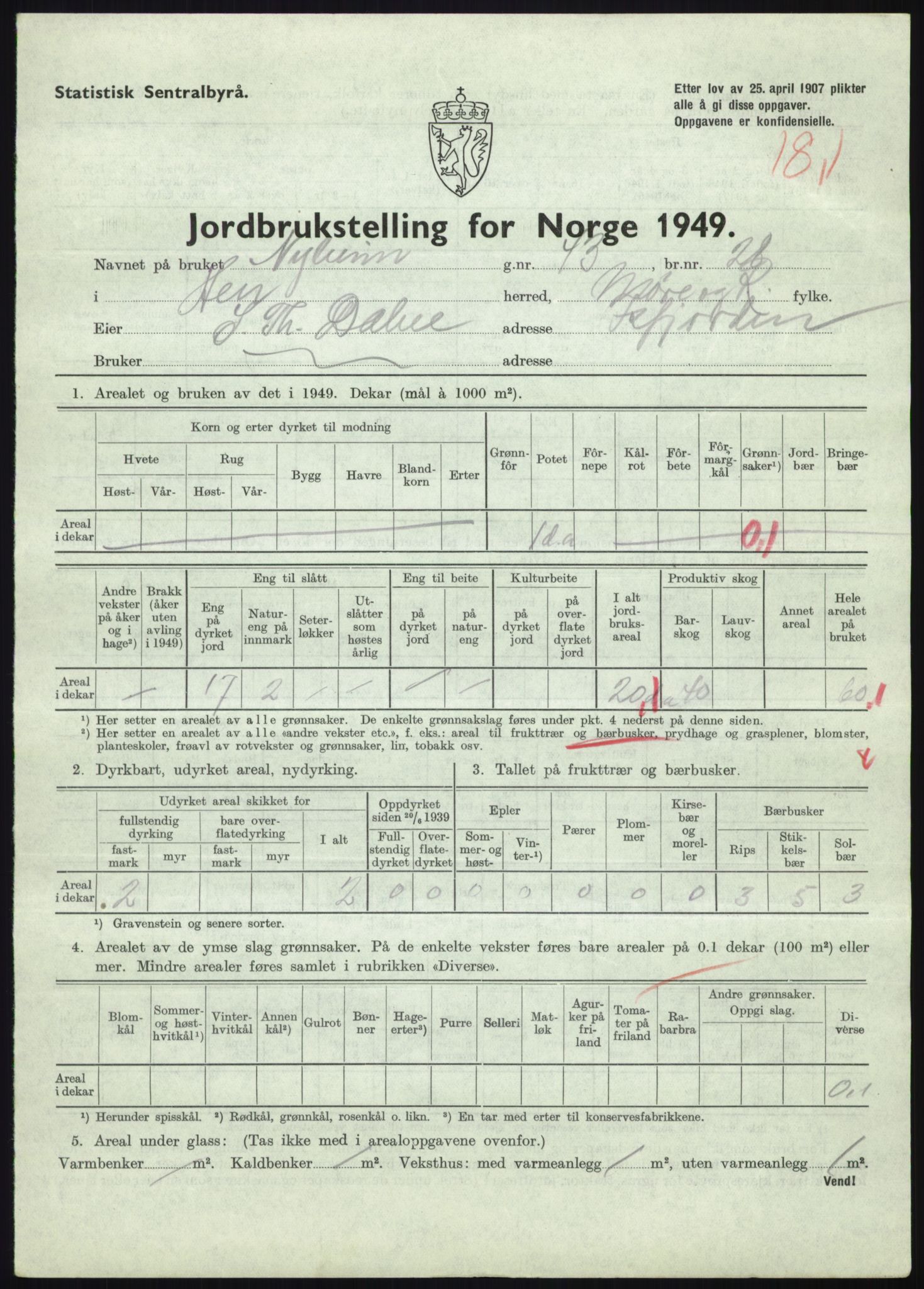 Statistisk sentralbyrå, Næringsøkonomiske emner, Jordbruk, skogbruk, jakt, fiske og fangst, AV/RA-S-2234/G/Gc/L0323: Møre og Romsdal: Grytten og Hen, 1949, s. 649