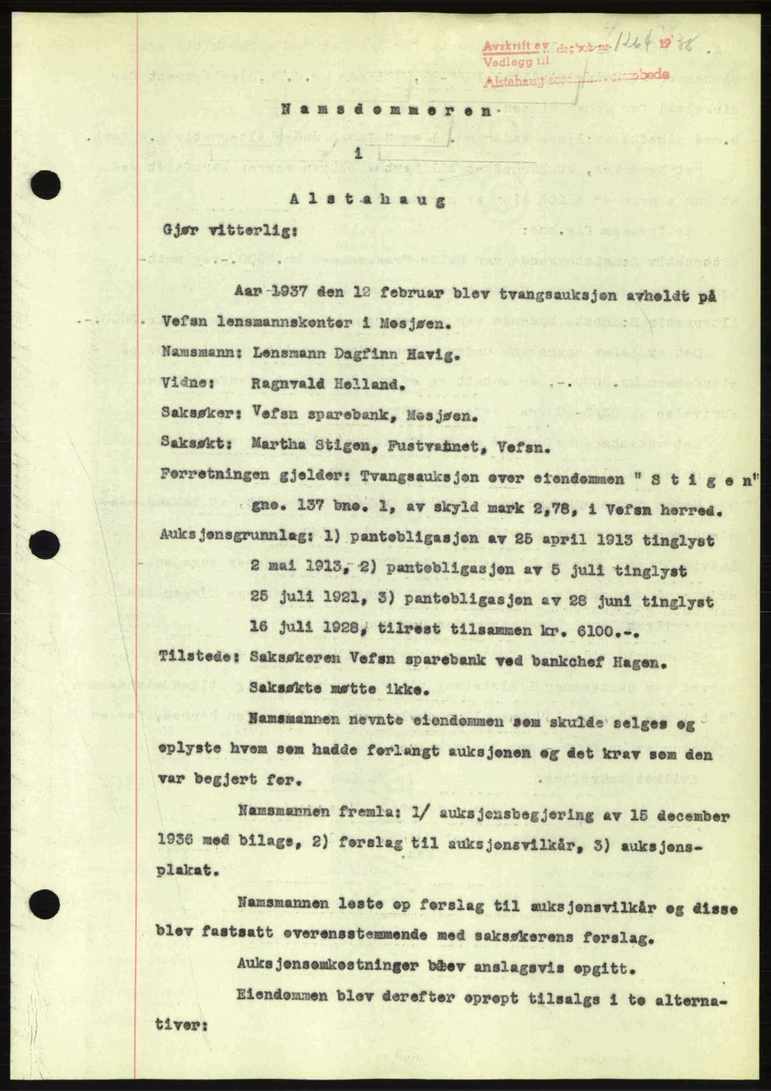 Alstahaug sorenskriveri, SAT/A-1009: Pantebok nr. A3, 1937-1938, Dagboknr: 1264/1938