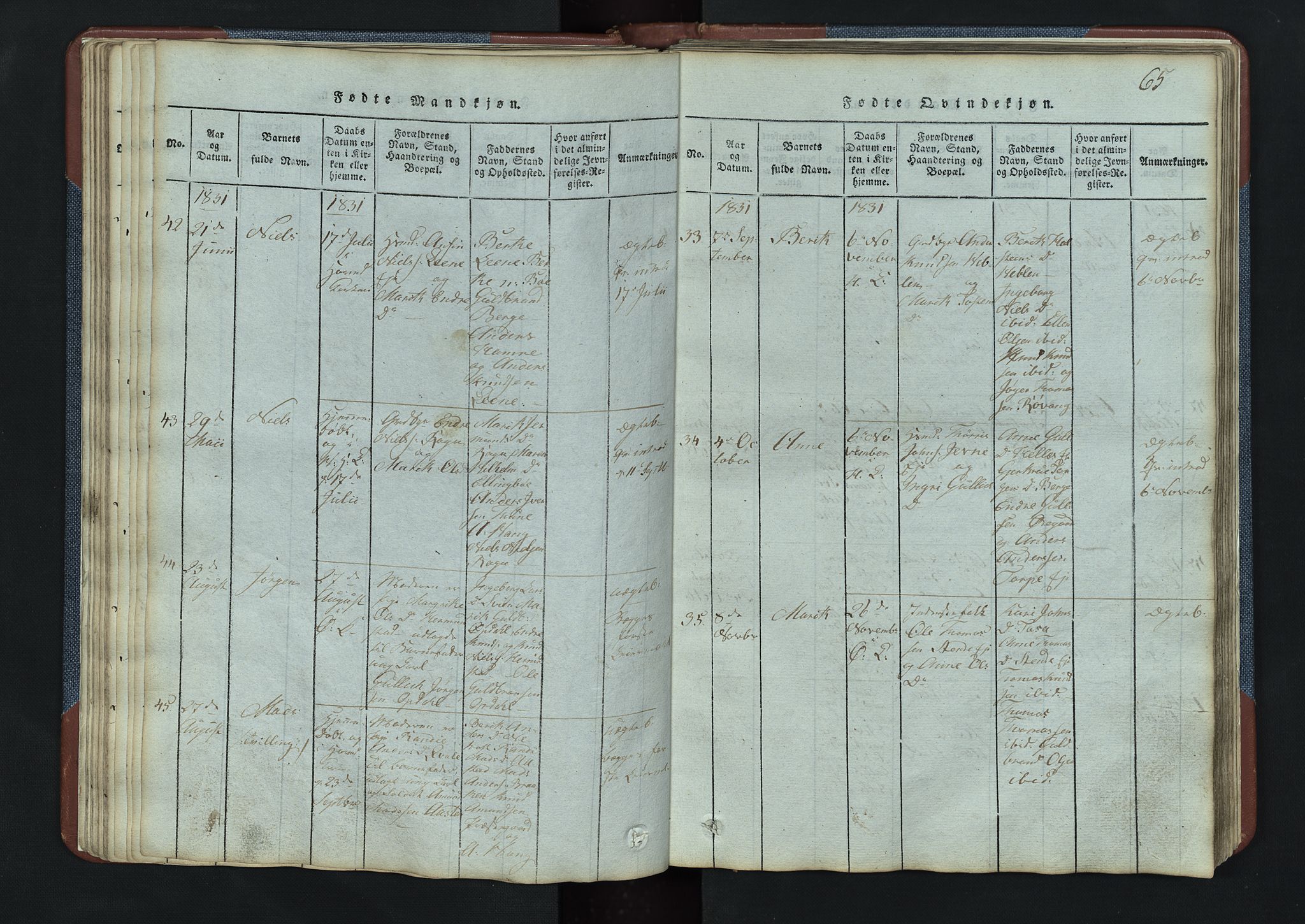 Vang prestekontor, Valdres, AV/SAH-PREST-140/H/Hb/L0003: Klokkerbok nr. 3, 1814-1892, s. 65