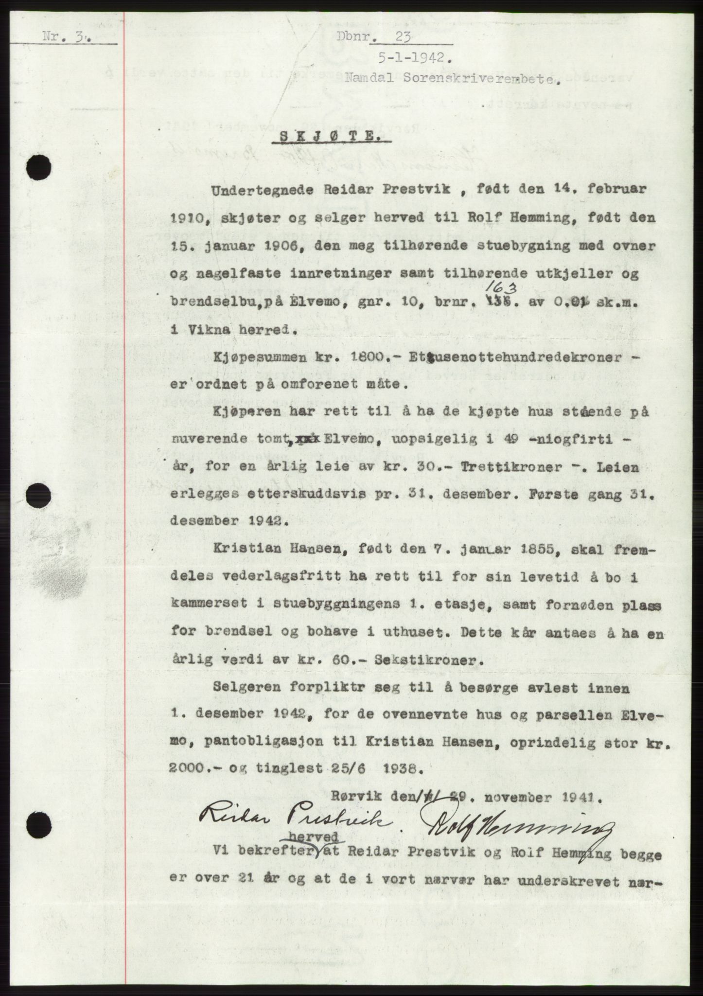 Namdal sorenskriveri, SAT/A-4133/1/2/2C: Pantebok nr. -, 1941-1942, Dagboknr: 23/1942