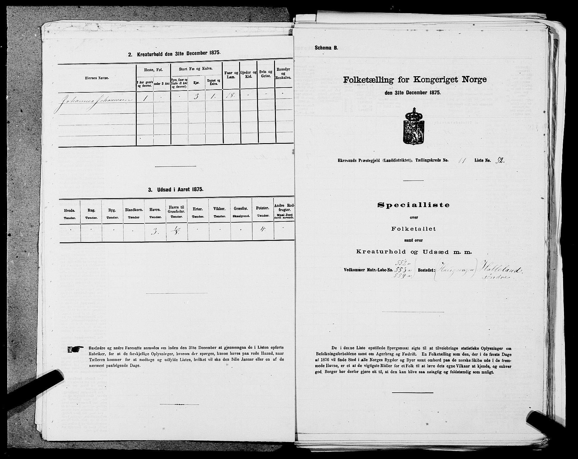 SAST, Folketelling 1875 for 1116L Eigersund prestegjeld, Eigersund landsokn og Ogna sokn, 1875, s. 1233