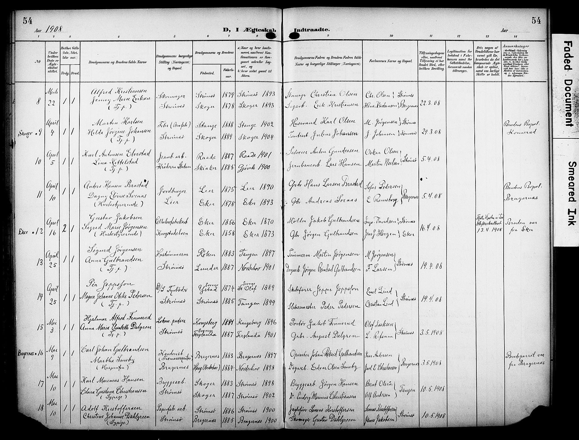 Strømsø kirkebøker, AV/SAKO-A-246/F/Fa/L0024: Ministerialbok nr. I 24, 1899-1912, s. 54