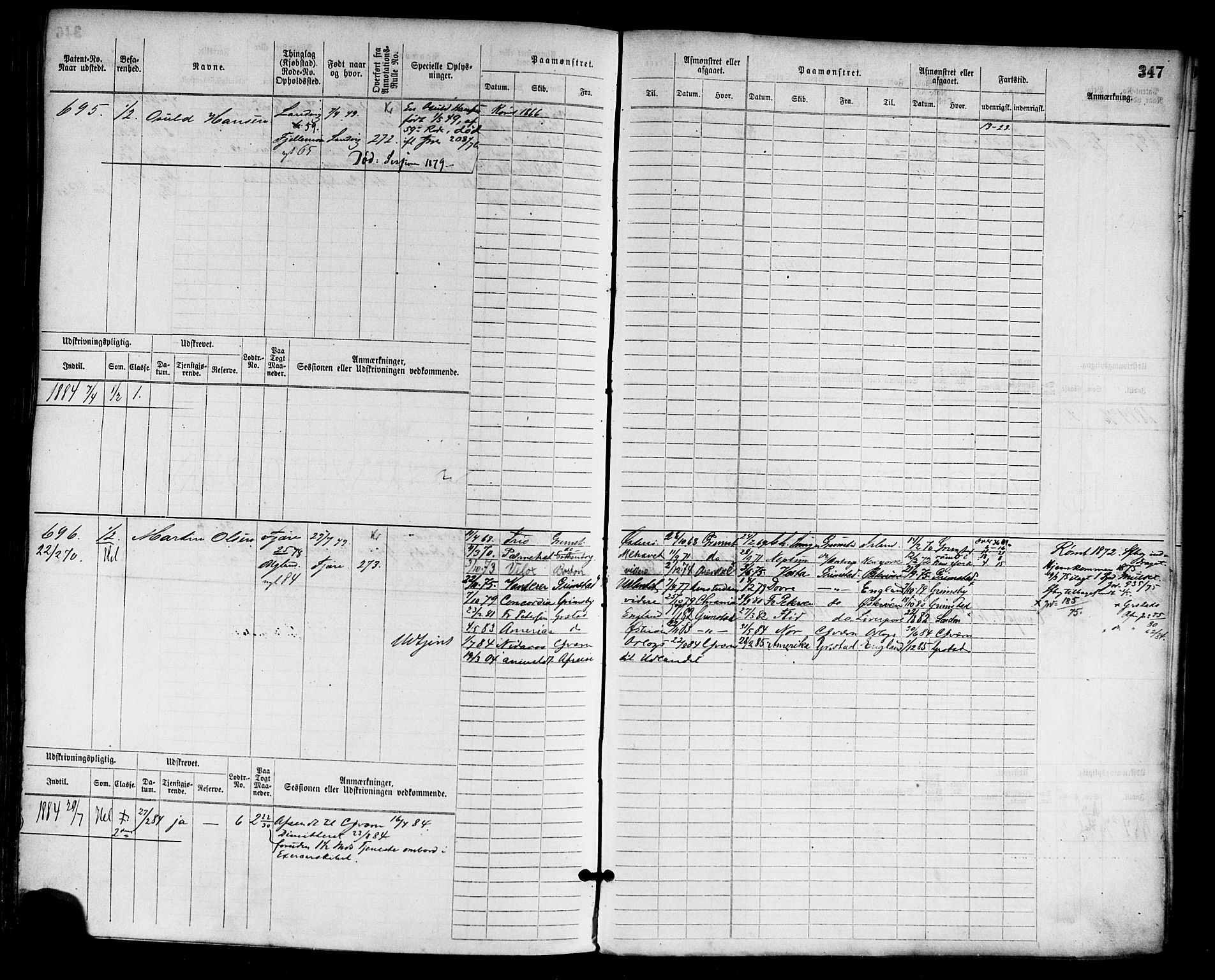 Grimstad mønstringskrets, SAK/2031-0013/F/Fb/L0001: Hovedrulle nr 1-758, F-4, 1868-1869, s. 355