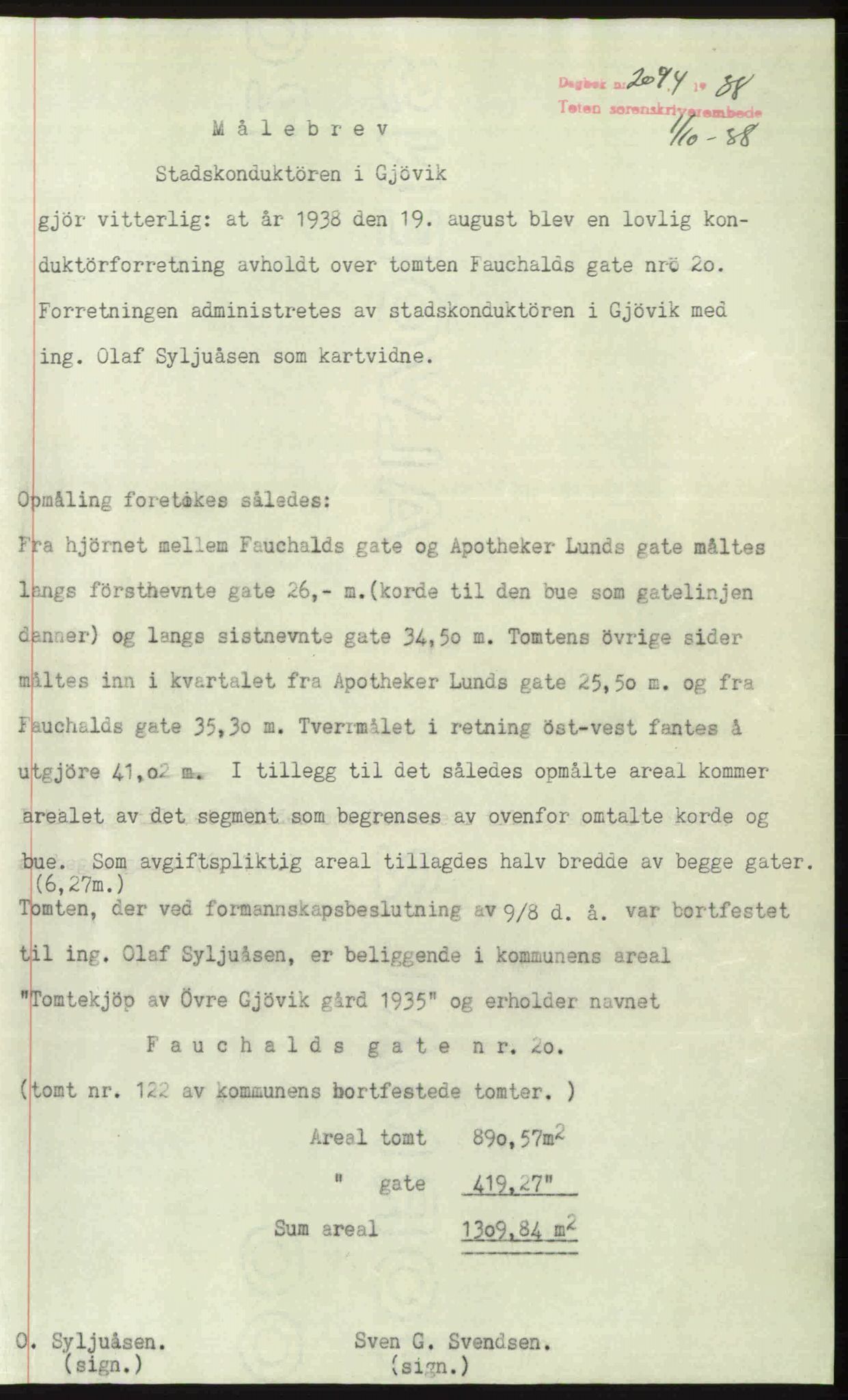 Toten tingrett, SAH/TING-006/H/Hb/Hbc/L0004: Pantebok nr. Hbc-04, 1938-1938, Dagboknr: 2094/1938
