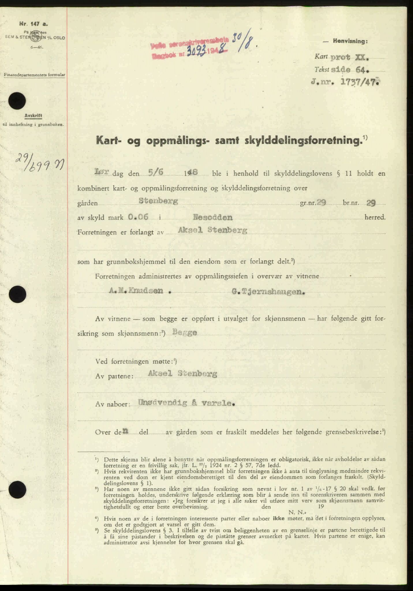 Follo sorenskriveri, SAO/A-10274/G/Ga/Gaa/L0085: Pantebok nr. I 85, 1948-1948, Dagboknr: 3093/1948