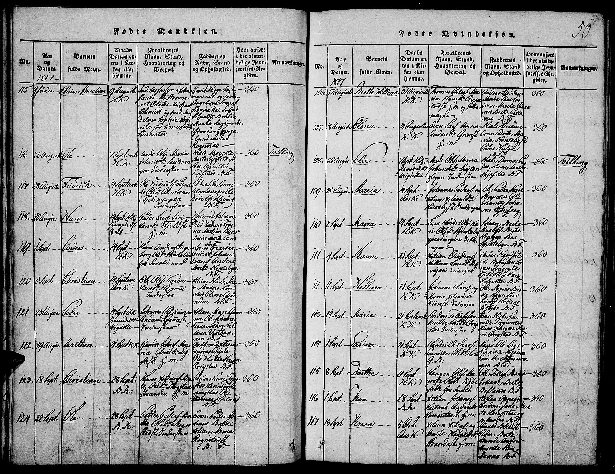Toten prestekontor, SAH/PREST-102/H/Ha/Haa/L0009: Ministerialbok nr. 9, 1814-1820, s. 50