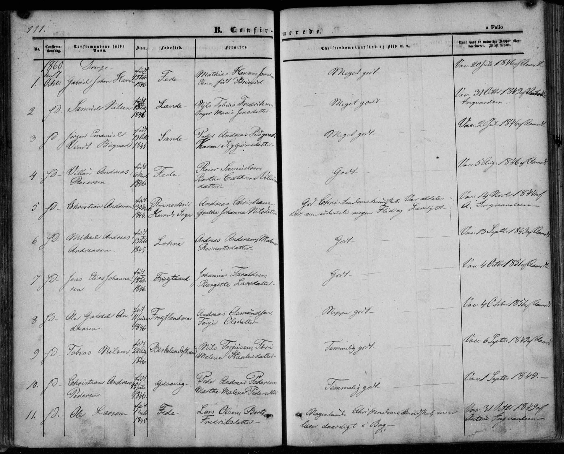 Kvinesdal sokneprestkontor, SAK/1111-0026/F/Fa/Faa/L0002: Ministerialbok nr. A 2, 1850-1876, s. 111
