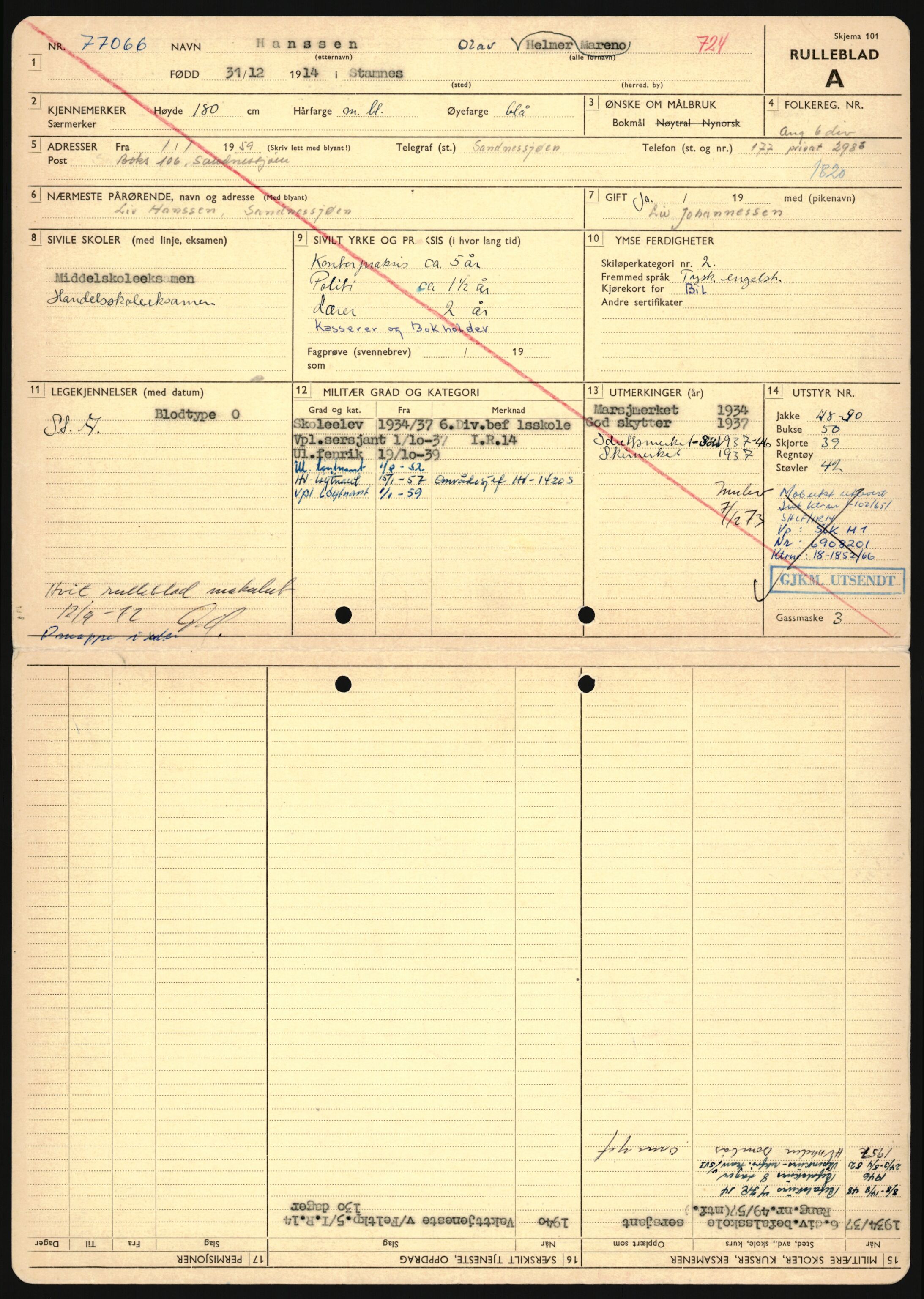 Forsvaret, Sør-Hålogaland landforsvar, AV/RA-RAFA-2552/P/Pa/L0302: Personellmapper for slettet personell, yrkesbefal og vernepliktig befal, født 1913-1916, 1932-1976, s. 197