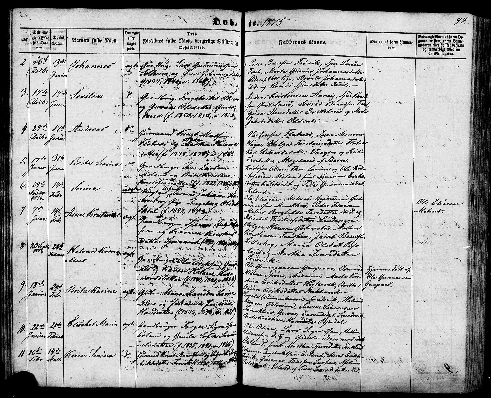 Skjold sokneprestkontor, AV/SAST-A-101847/H/Ha/Haa/L0008: Ministerialbok nr. A 8, 1856-1882, s. 94