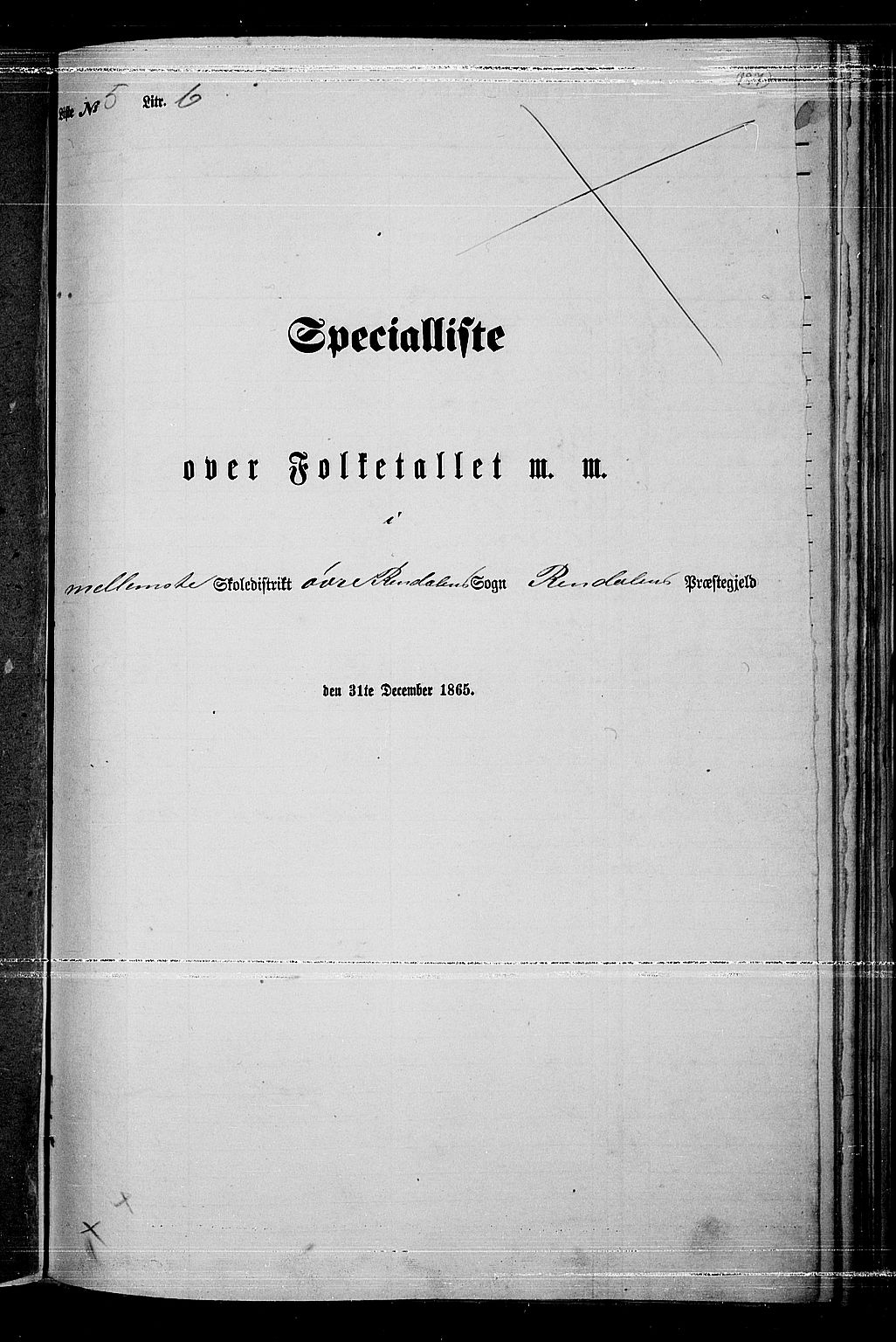 RA, Folketelling 1865 for 0432P Rendalen prestegjeld, 1865, s. 116