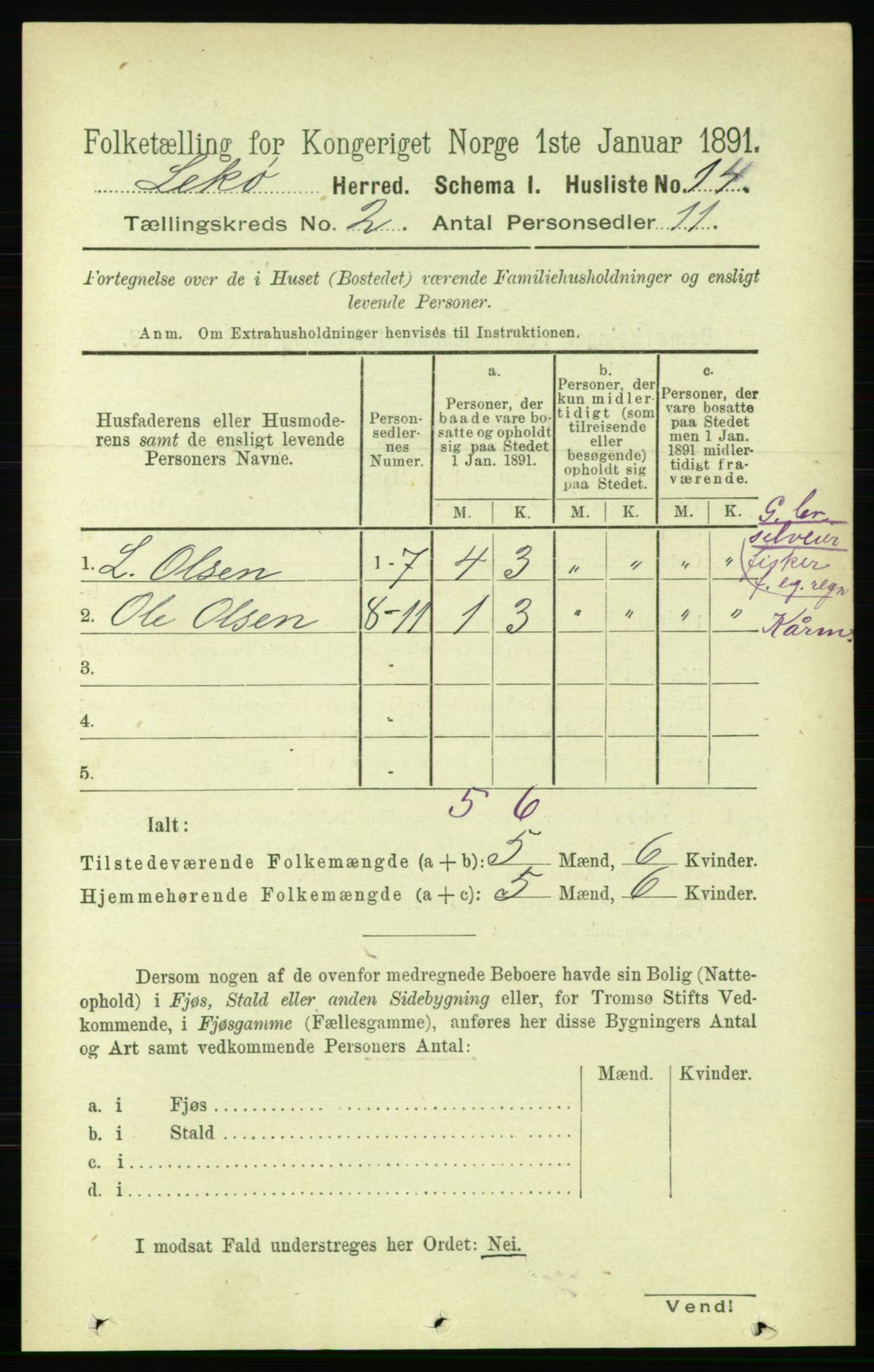 RA, Folketelling 1891 for 1755 Leka herred, 1891, s. 920