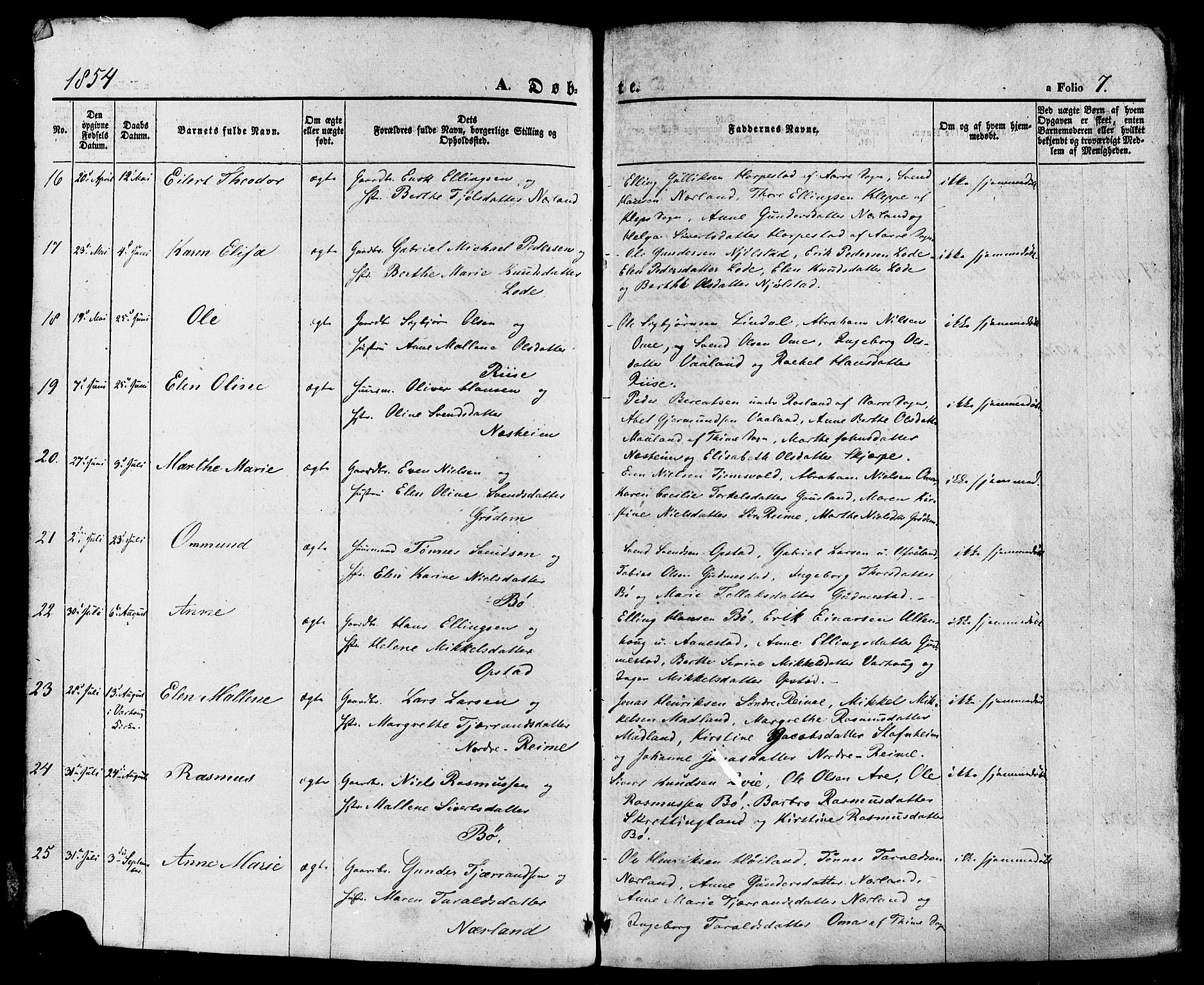 Hå sokneprestkontor, AV/SAST-A-101801/001/30BA/L0008: Ministerialbok nr. A 7, 1853-1878, s. 7