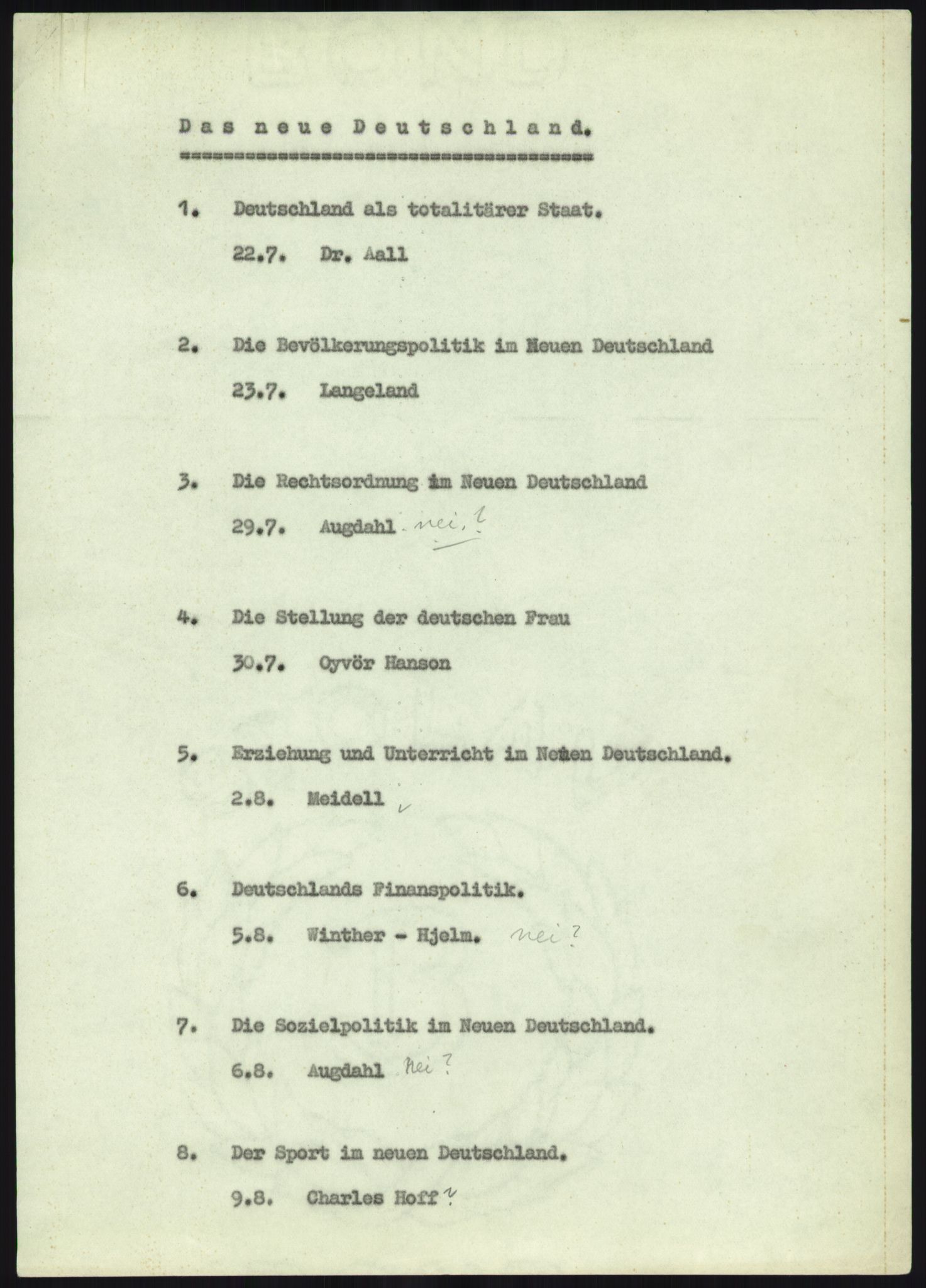 Norsk rikskringkasting, Hans Fredrik Dahls samling, RA/S-4895/D/Db/L0003/0002: -- / Programsaker: Foredrag, propaganda etc. Amerikasendingene, 1940