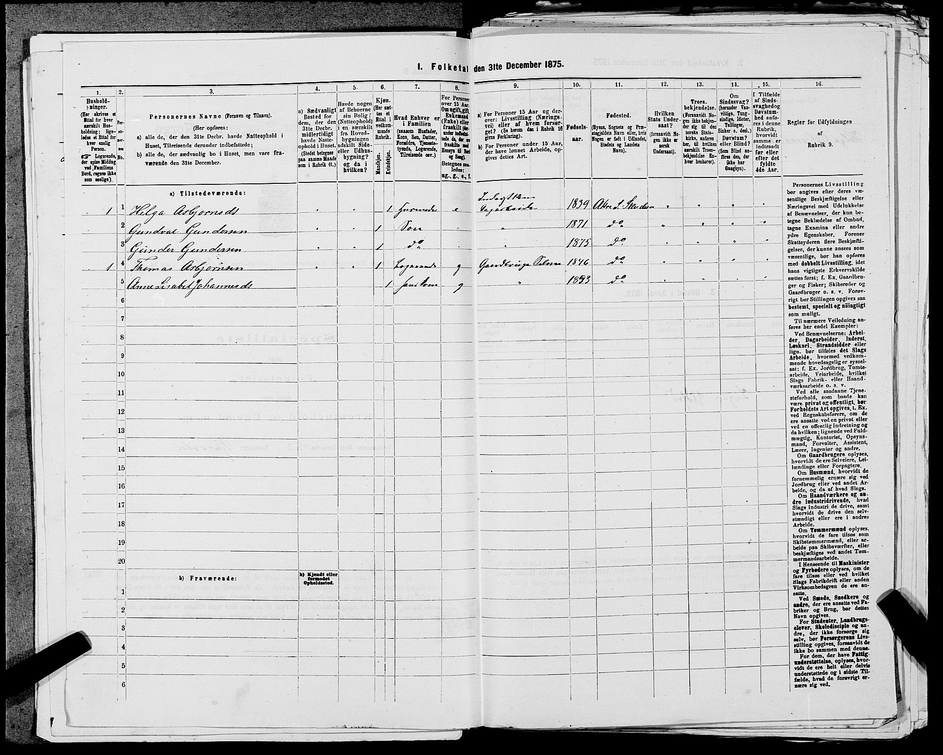 SAST, Folketelling 1875 for 1150L Skudenes prestegjeld, Falnes sokn, Åkra sokn og Ferkingstad sokn, 1875, s. 377