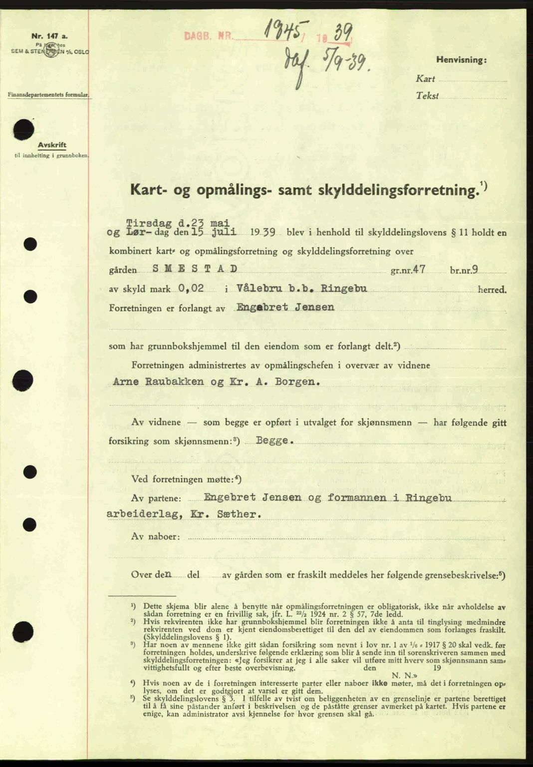 Sør-Gudbrandsdal tingrett, SAH/TING-004/H/Hb/Hbd/L0006: Pantebok nr. A6, 1939-1939, Dagboknr: 1745/1939