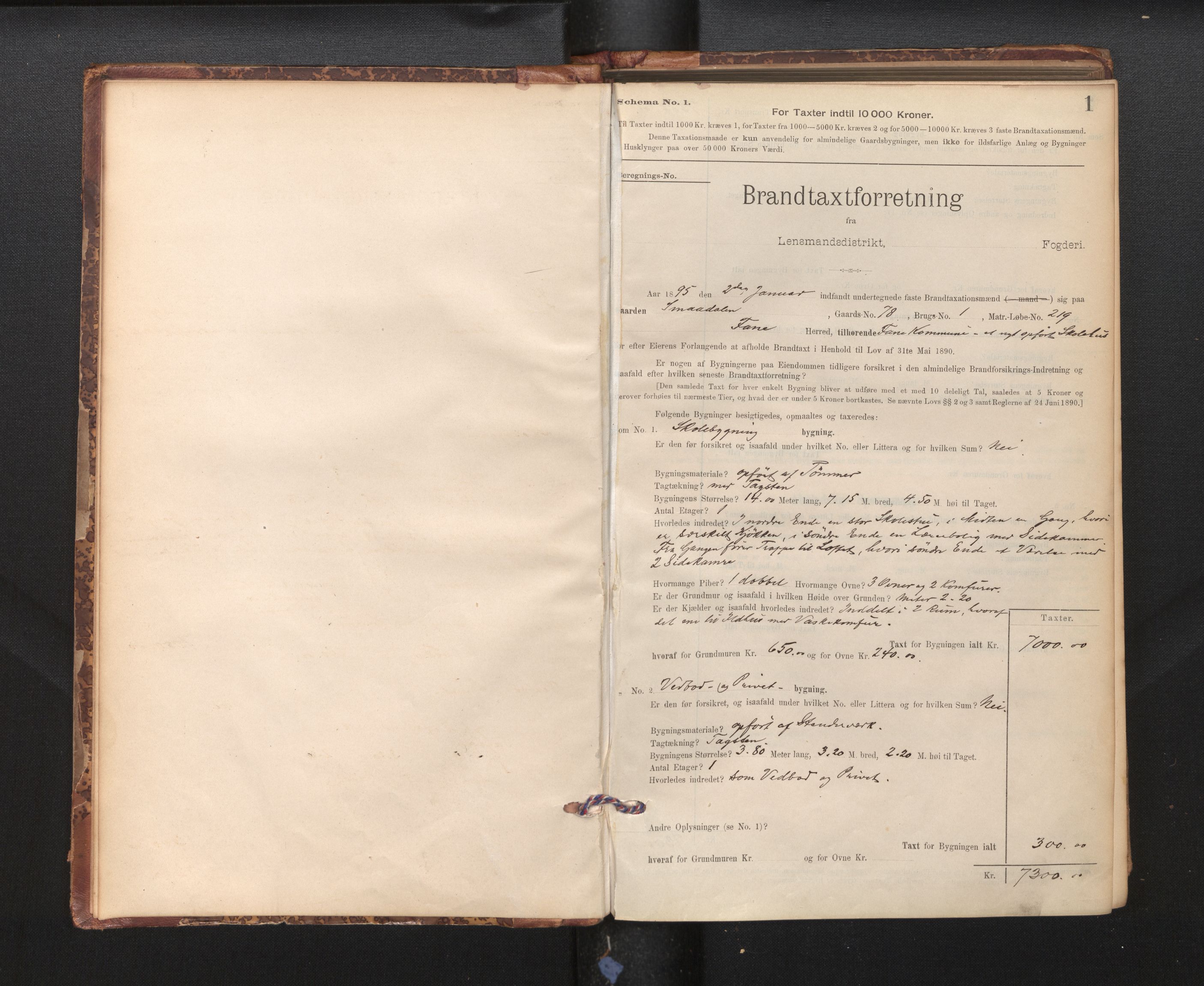 Lensmannen i Fana, AV/SAB-A-31801/0012/L0016: Branntakstprotokoll skjematakst, 1895-1902, s. 1