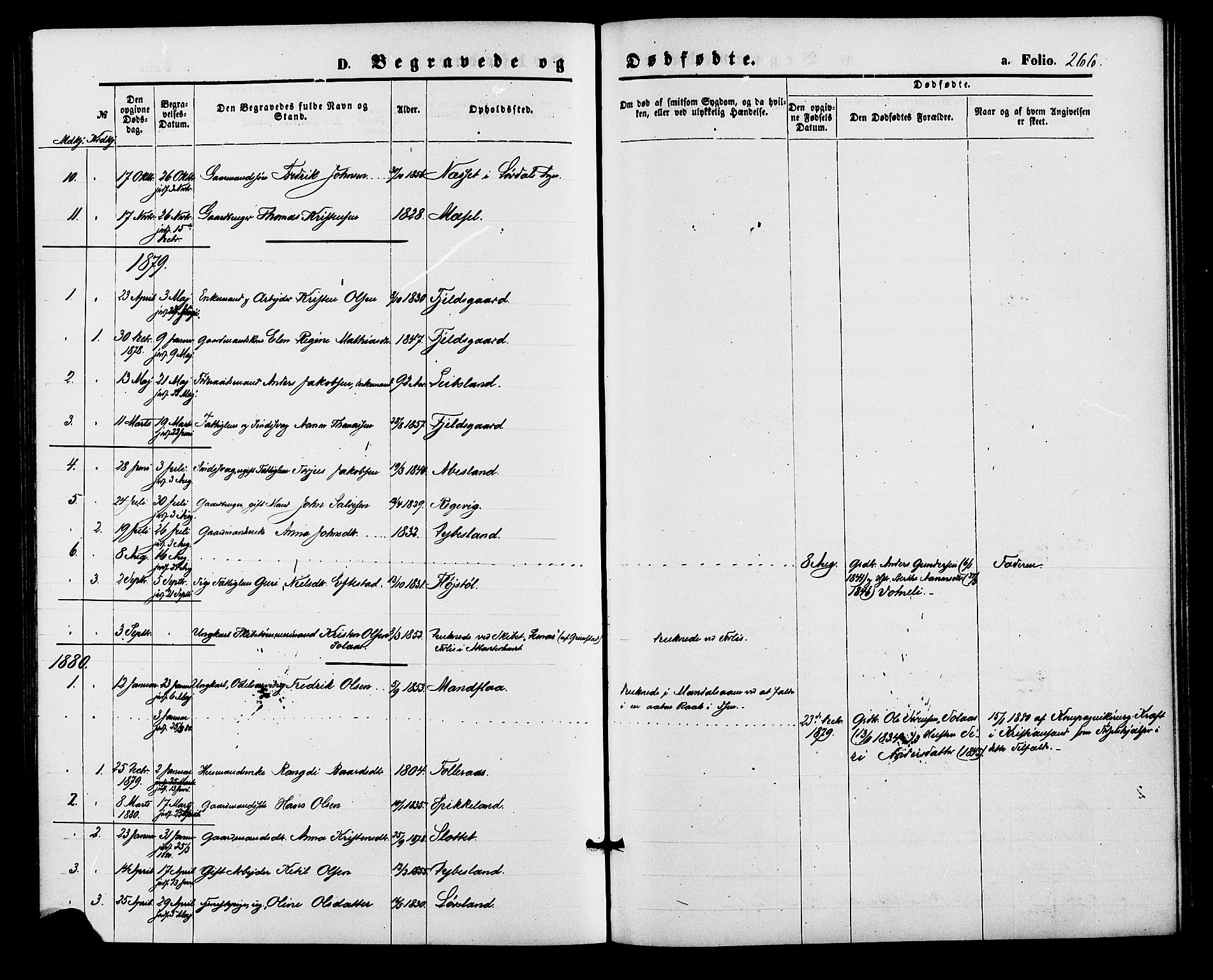 Bjelland sokneprestkontor, SAK/1111-0005/F/Fa/Fab/L0003: Ministerialbok nr. A 3, 1870-1887, s. 266