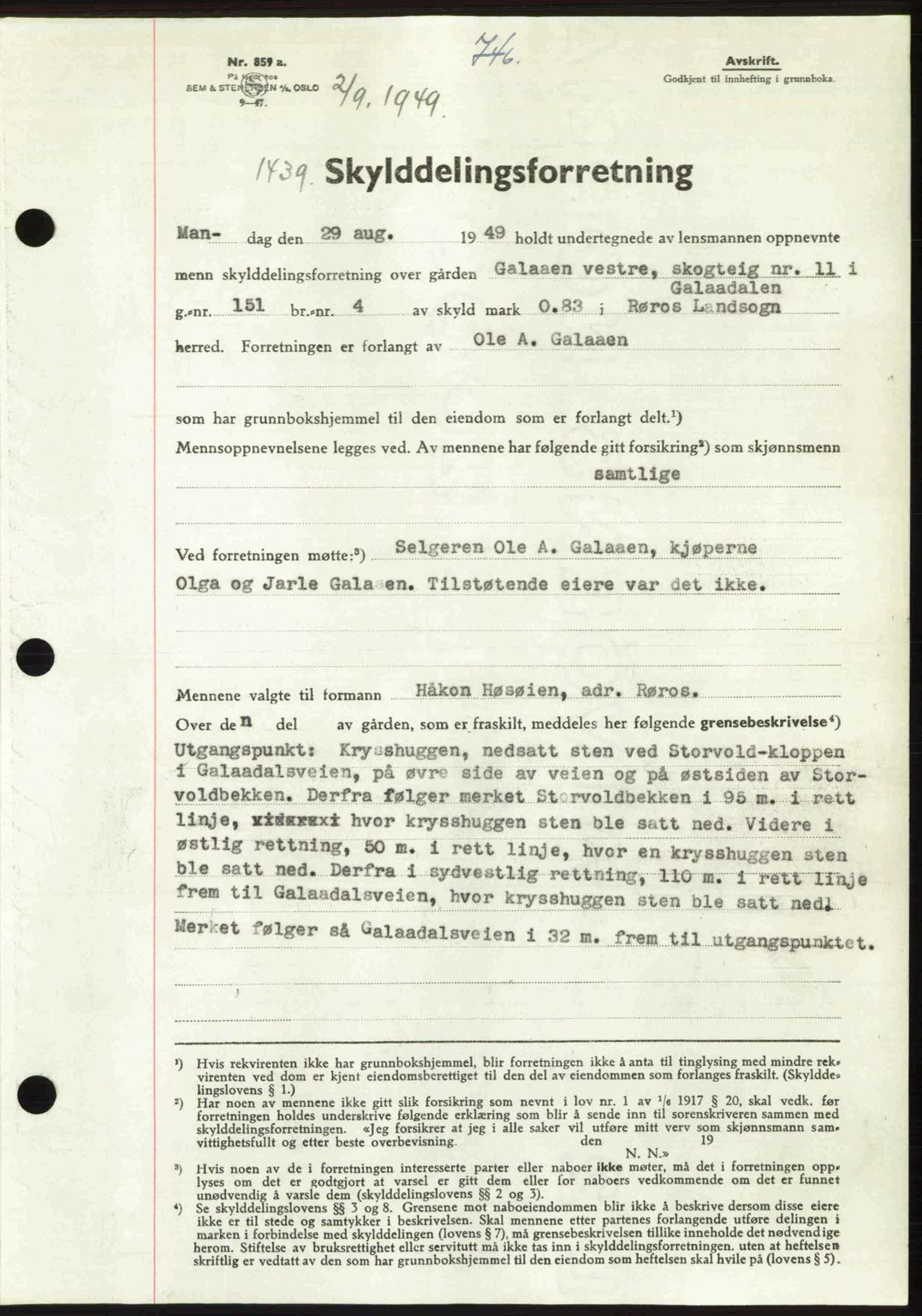 Gauldal sorenskriveri, SAT/A-0014/1/2/2C: Pantebok nr. A8, 1949-1949, Dagboknr: 1439/1949