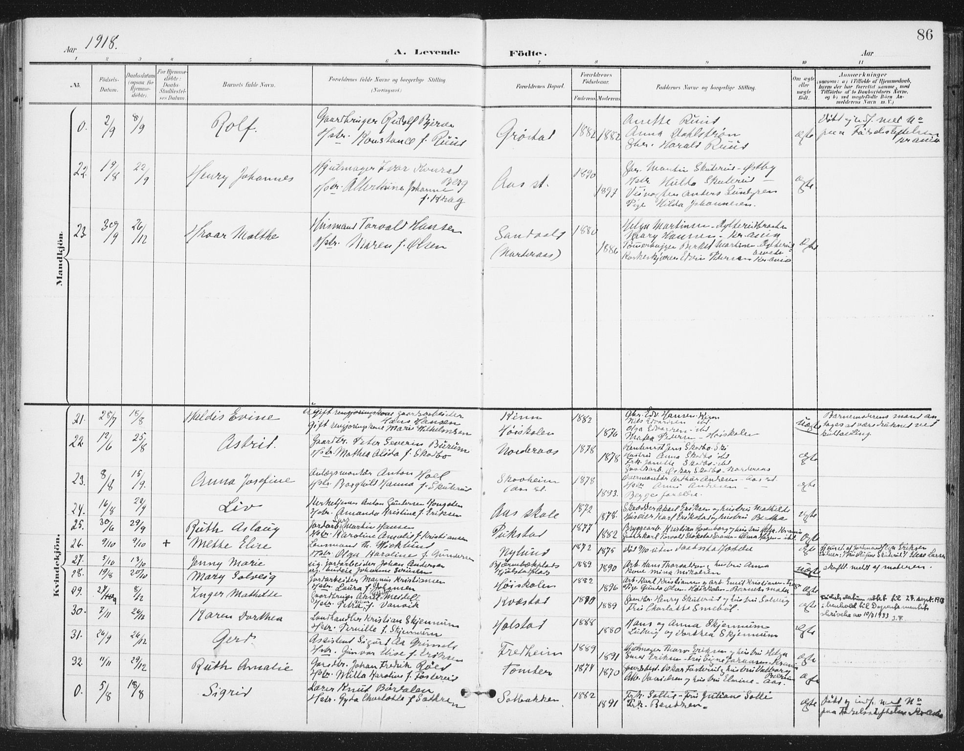 Ås prestekontor Kirkebøker, AV/SAO-A-10894/F/Fa/L0010: Ministerialbok nr. I 10, 1900-1918, s. 86