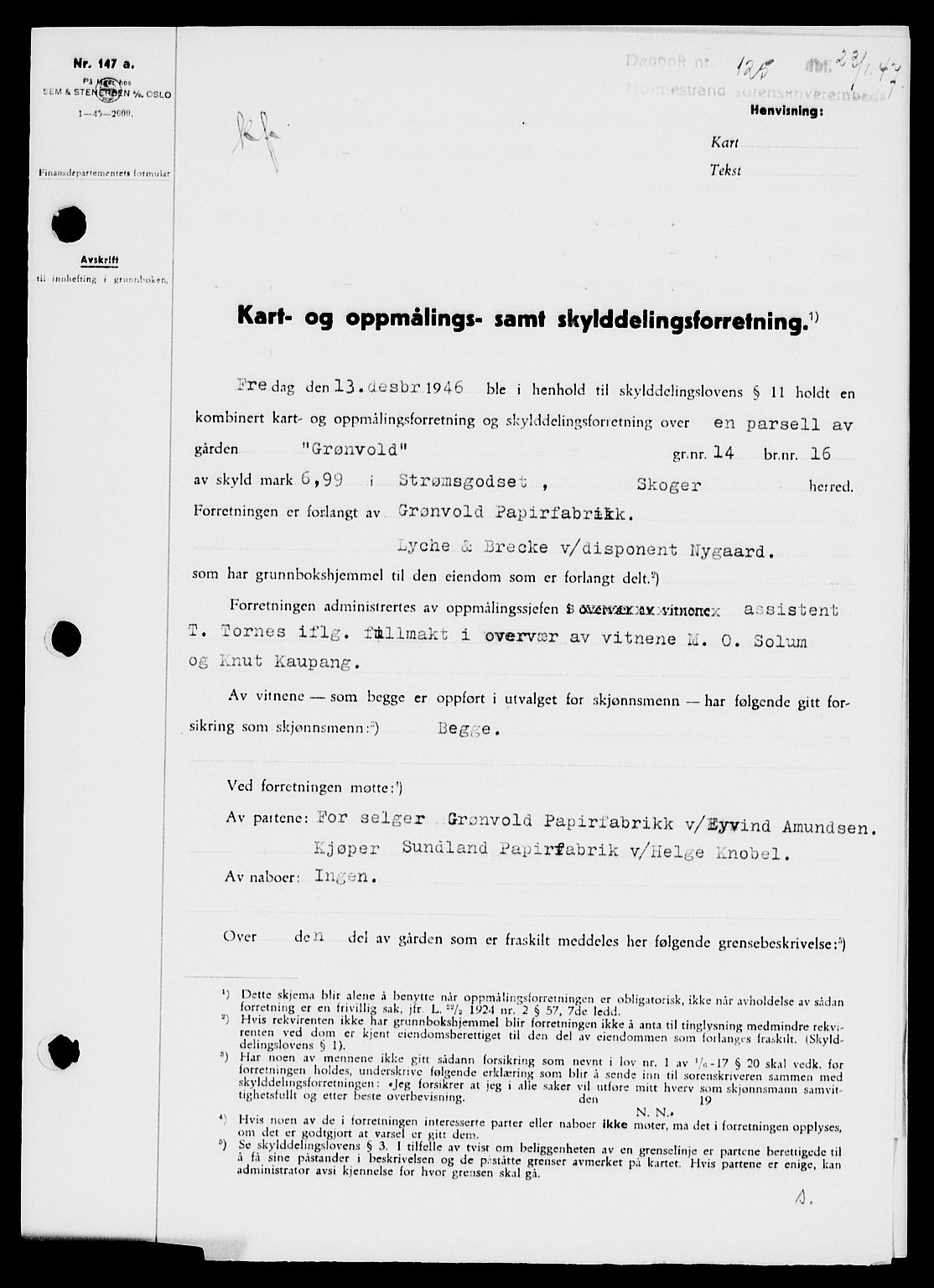 Holmestrand sorenskriveri, SAKO/A-67/G/Ga/Gaa/L0061: Pantebok nr. A-61, 1946-1947, Dagboknr: 125/1947
