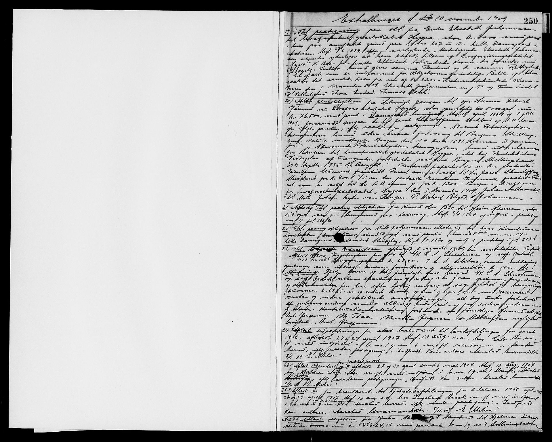 Midhordland sorenskriveri, SAB/A-3001/1/G/Gb/Gbb/L0017b: Pantebok nr. II.B.b.17b, 1909-1910, s. 250