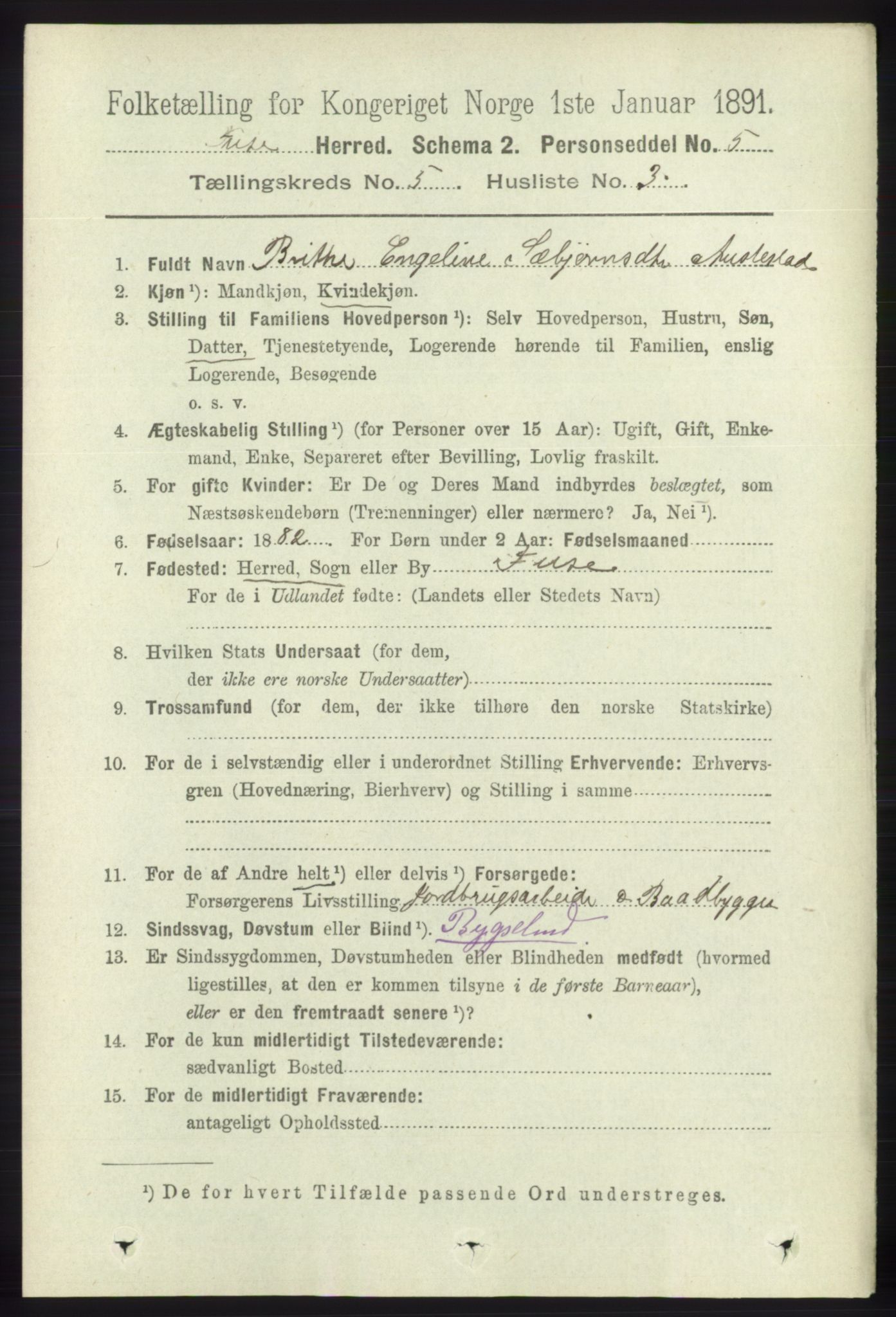 RA, Folketelling 1891 for 1241 Fusa herred, 1891, s. 906