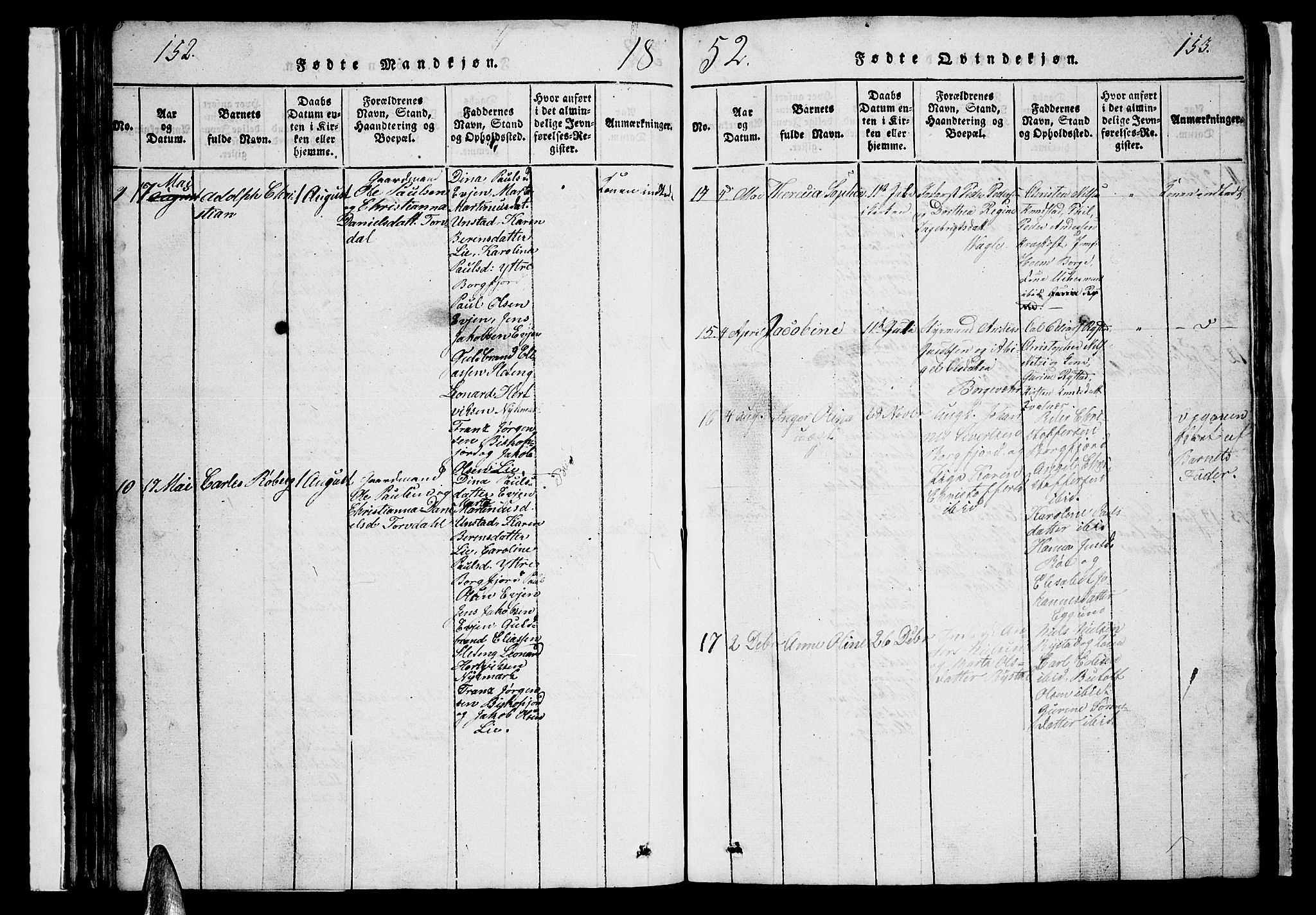 Ministerialprotokoller, klokkerbøker og fødselsregistre - Nordland, AV/SAT-A-1459/880/L1139: Klokkerbok nr. 880C01, 1836-1857, s. 152-153