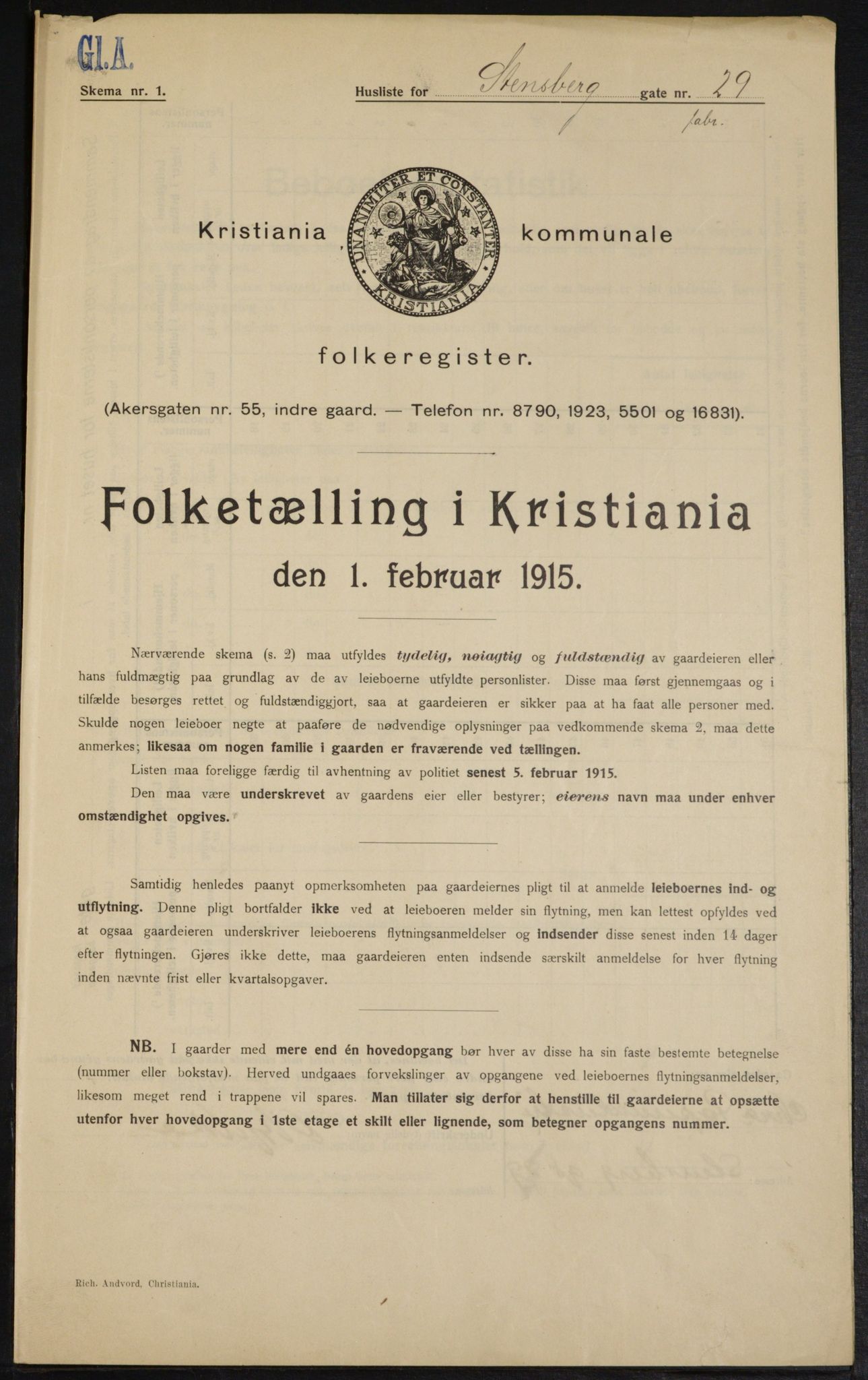 OBA, Kommunal folketelling 1.2.1915 for Kristiania, 1915, s. 101729