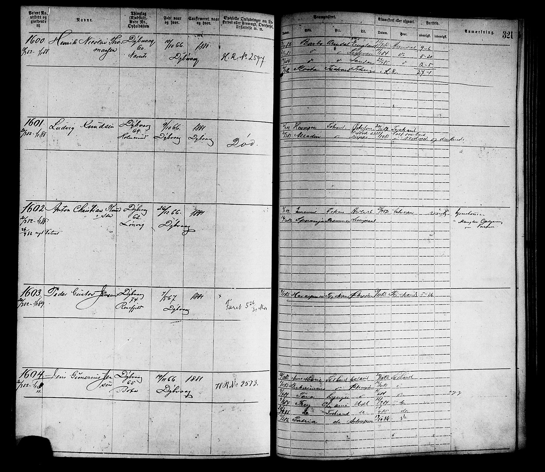 Tvedestrand mønstringskrets, SAK/2031-0011/F/Fa/L0001: Annotasjonsrulle nr 1-1905 med register, R-1, 1866-1886, s. 346
