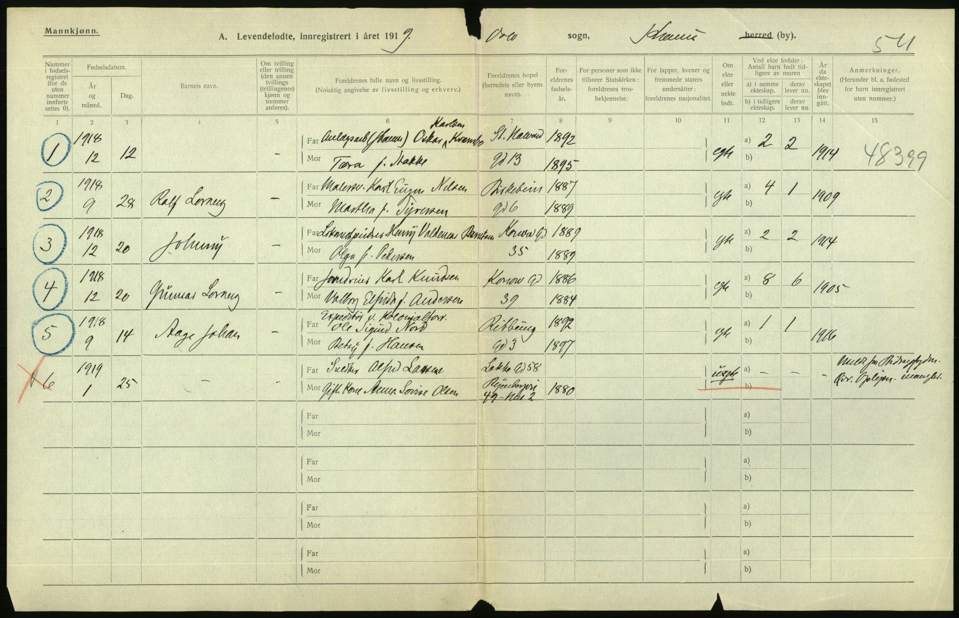 Statistisk sentralbyrå, Sosiodemografiske emner, Befolkning, AV/RA-S-2228/D/Df/Dfb/Dfbi/L0008: Kristiania: Levendefødte menn og kvinner., 1919