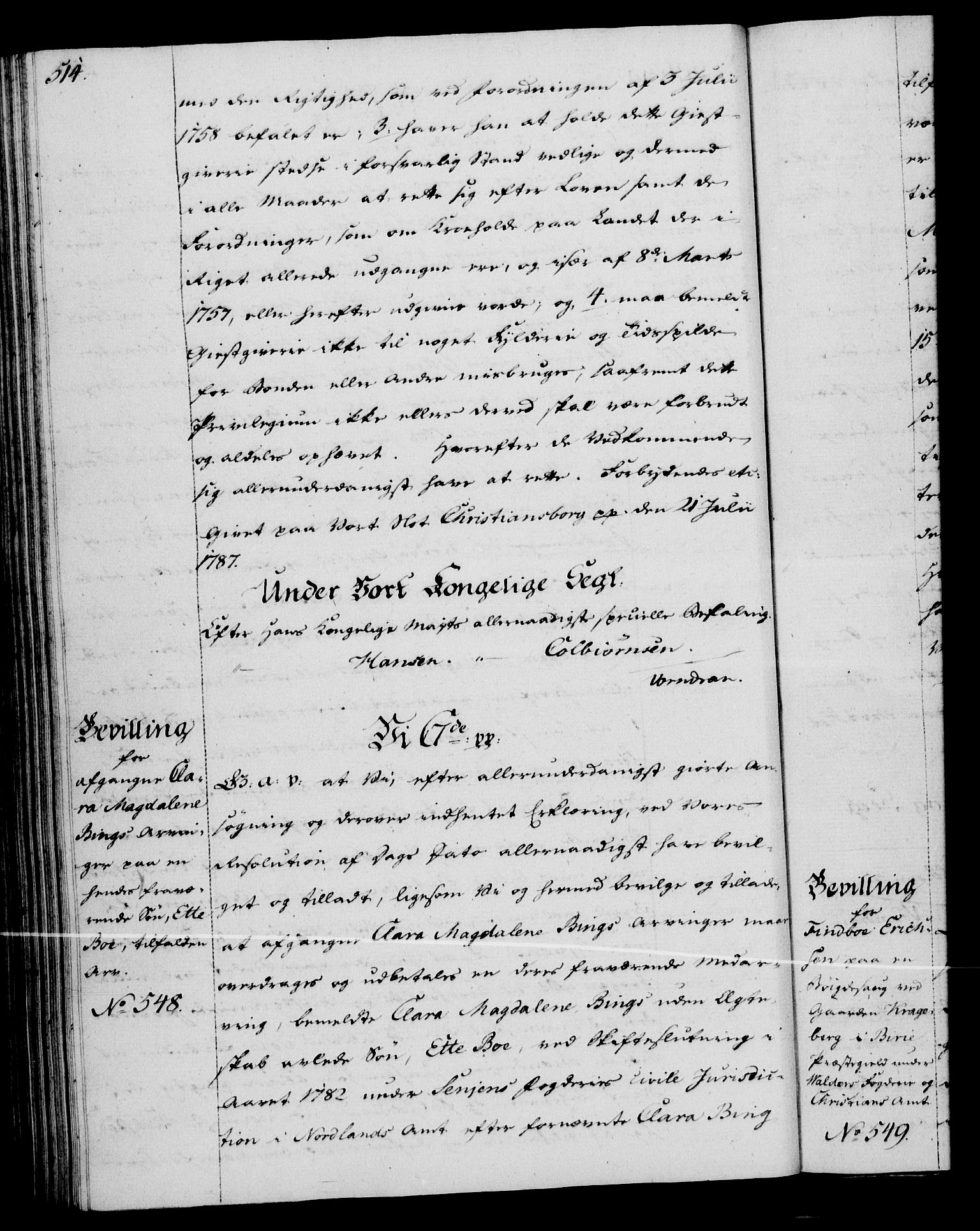 Rentekammeret, Kammerkanselliet, RA/EA-3111/G/Gg/Gga/L0013: Norsk ekspedisjonsprotokoll med register (merket RK 53.13), 1784-1787, s. 514
