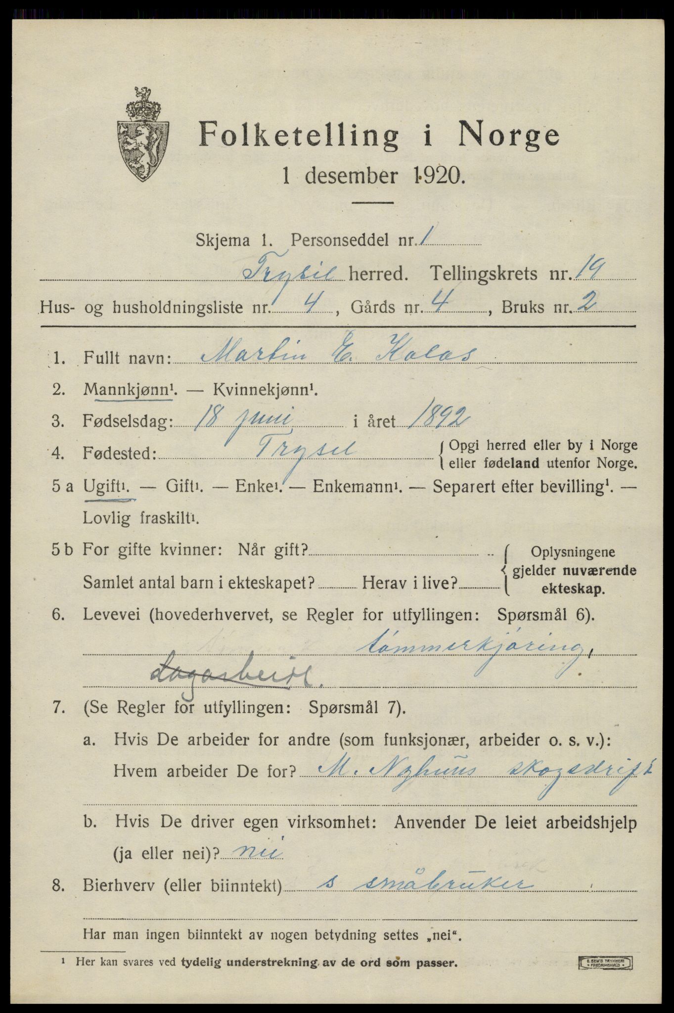 SAH, Folketelling 1920 for 0428 Trysil herred, 1920, s. 12743