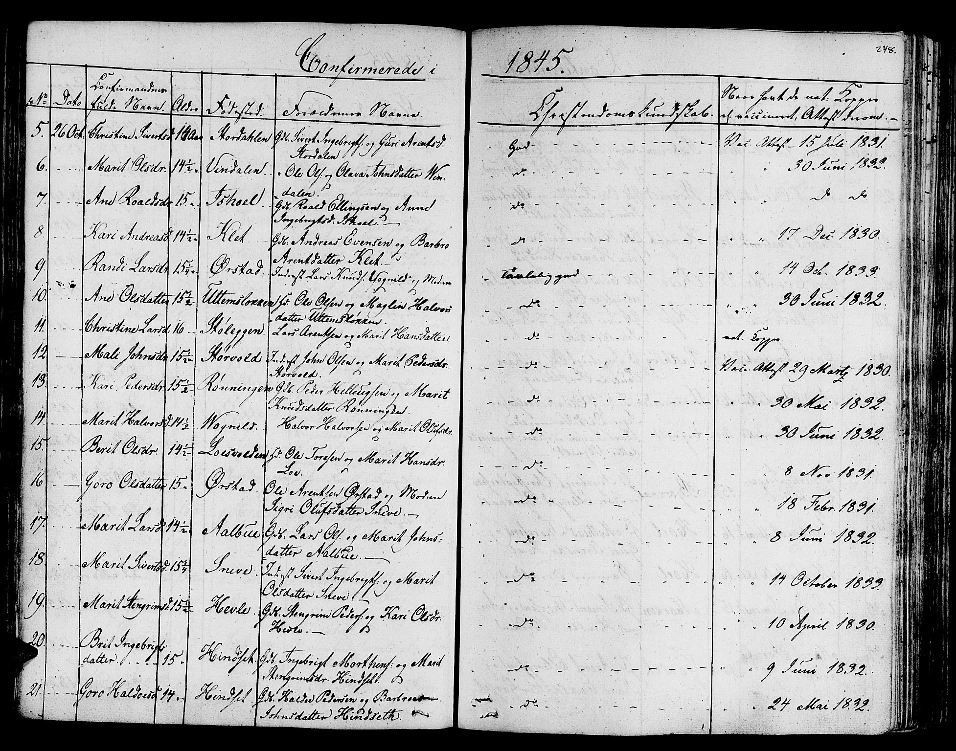 Ministerialprotokoller, klokkerbøker og fødselsregistre - Sør-Trøndelag, SAT/A-1456/678/L0897: Ministerialbok nr. 678A06-07, 1821-1847, s. 248