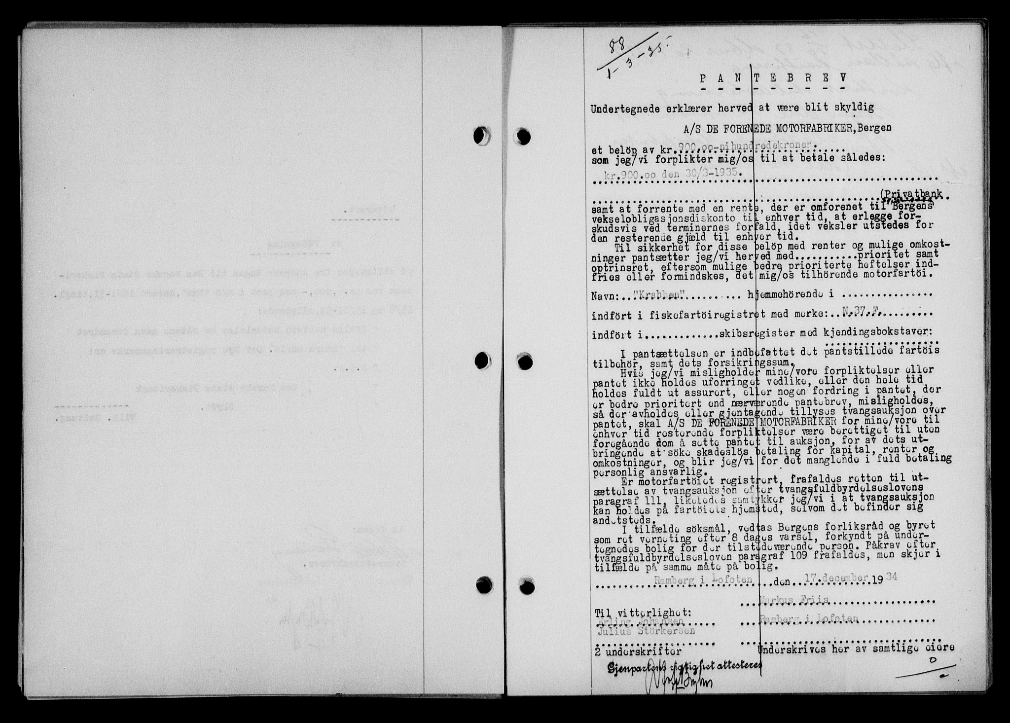 Lofoten sorenskriveri, AV/SAT-A-0017/1/2/2C/L0031b: Pantebok nr. 31b, 1935-1935, Tingl.dato: 01.03.1935