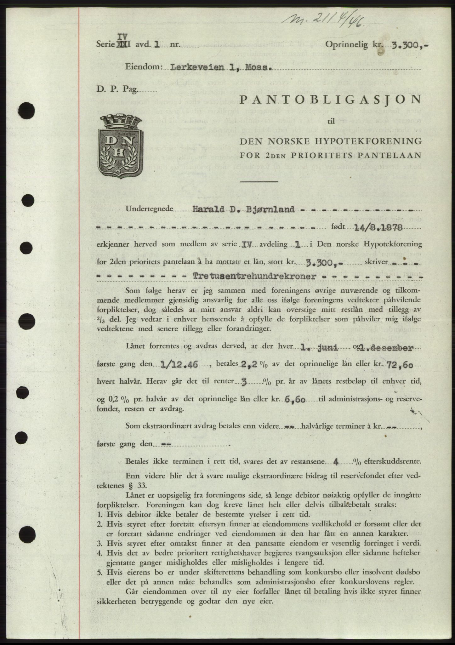 Moss sorenskriveri, SAO/A-10168: Pantebok nr. B15, 1946-1946, Dagboknr: 2114/1946