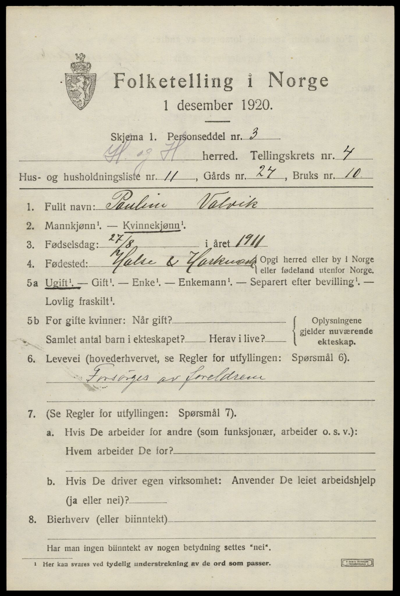 SAK, Folketelling 1920 for 1019 Halse og Harkmark herred, 1920, s. 2948