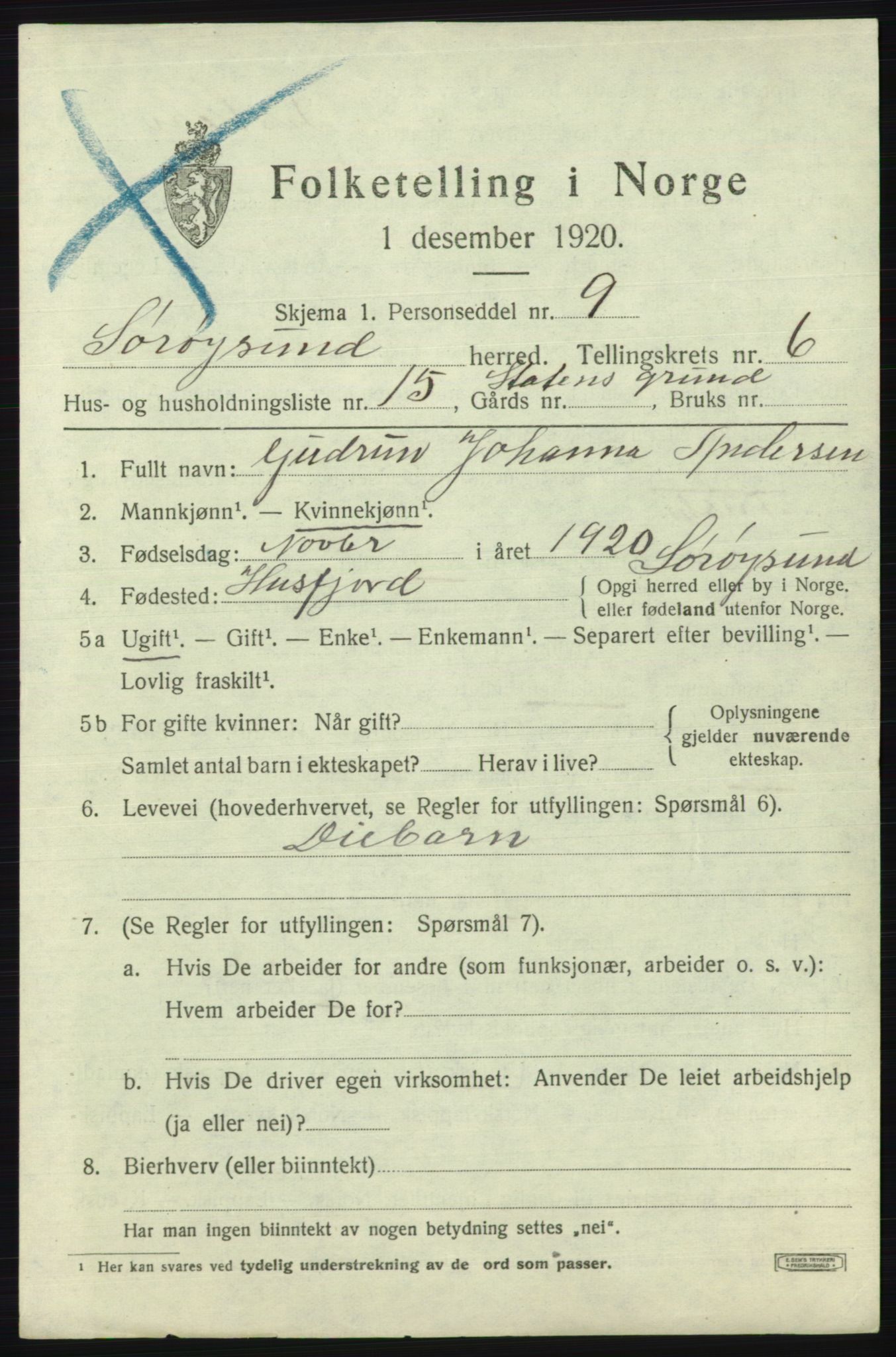 SATØ, Folketelling 1920 for 2016 Sørøysund herred, 1920, s. 2778