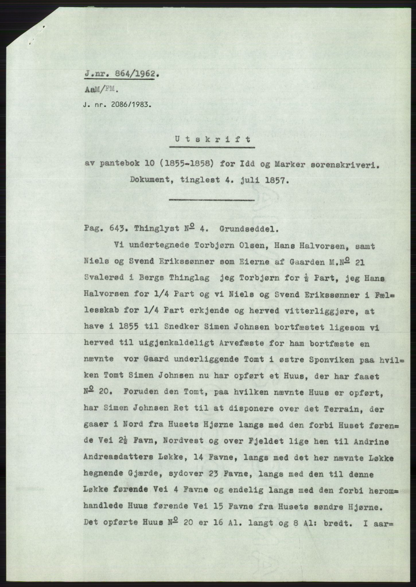 Statsarkivet i Oslo, AV/SAO-A-10621/Z/Zd/L0016: Avskrifter, j.nr 706-1878/1962, 1962, s. 100