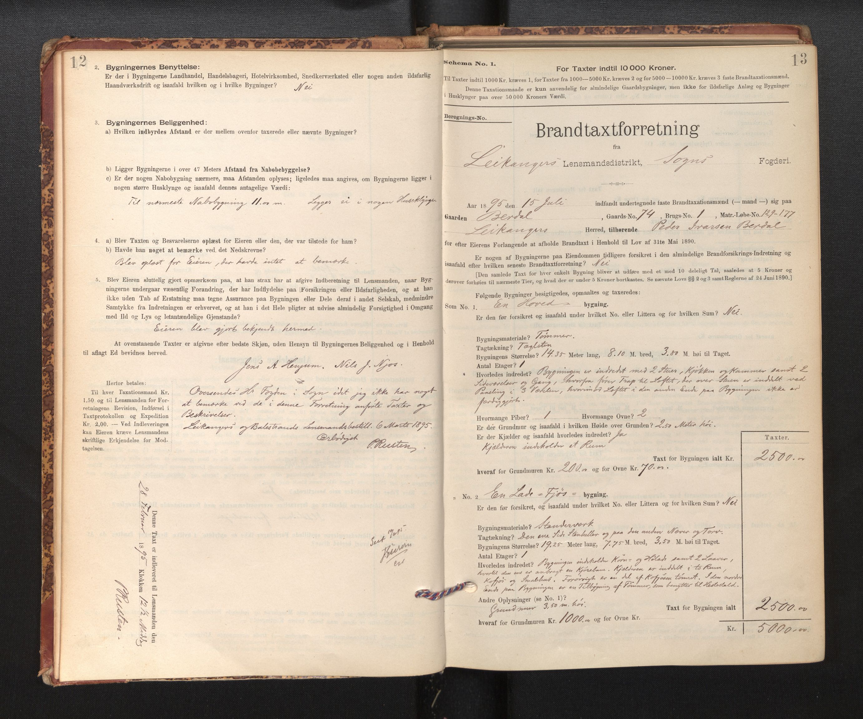 Lensmannen i Leikanger, AV/SAB-A-29201/0012/L0004: Branntakstprotokoll, skjematakst, 1894-1903, s. 12-13