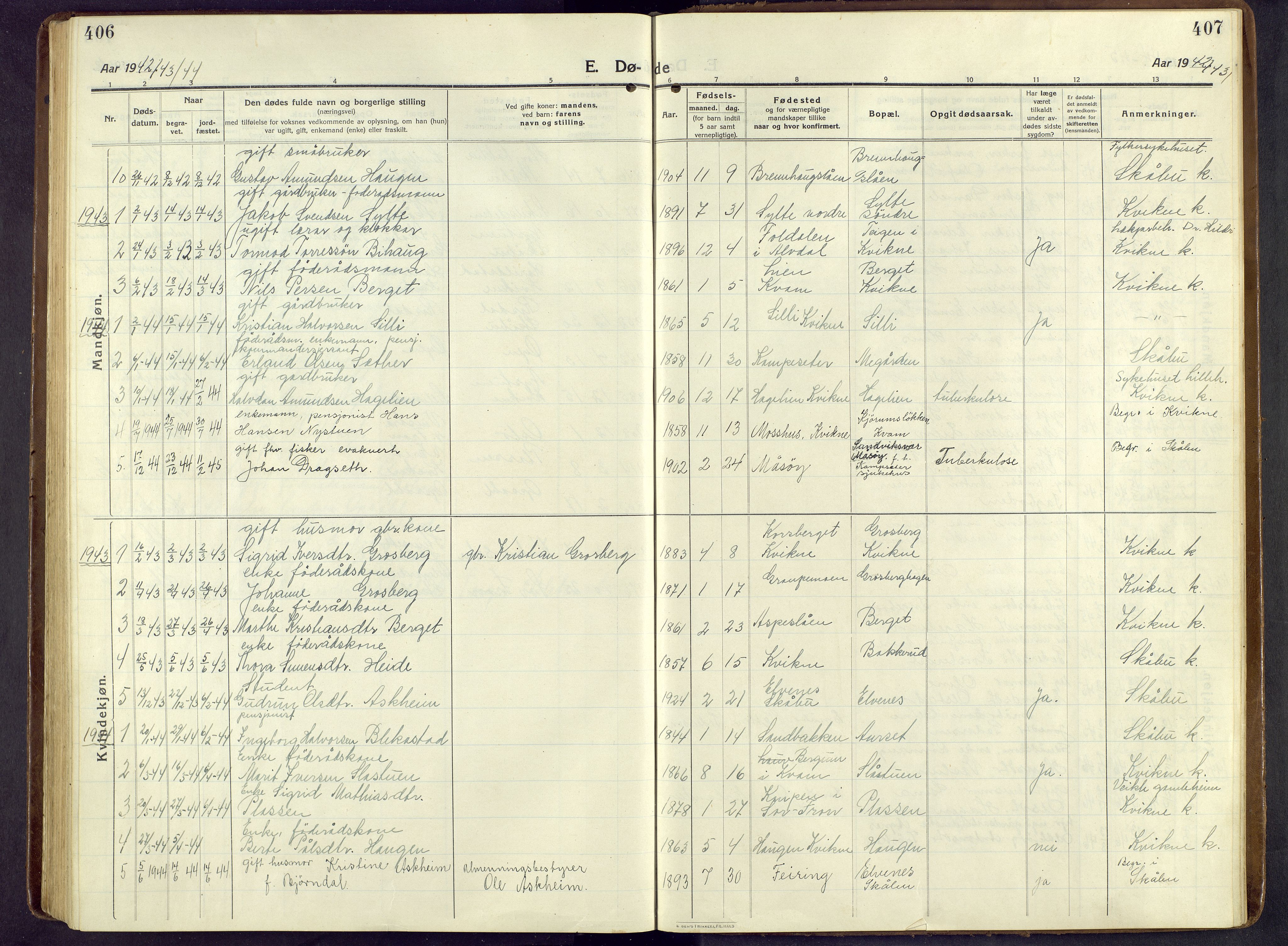 Nord-Fron prestekontor, AV/SAH-PREST-080/H/Ha/Hab/L0009: Klokkerbok nr. 9, 1915-1958, s. 406-407